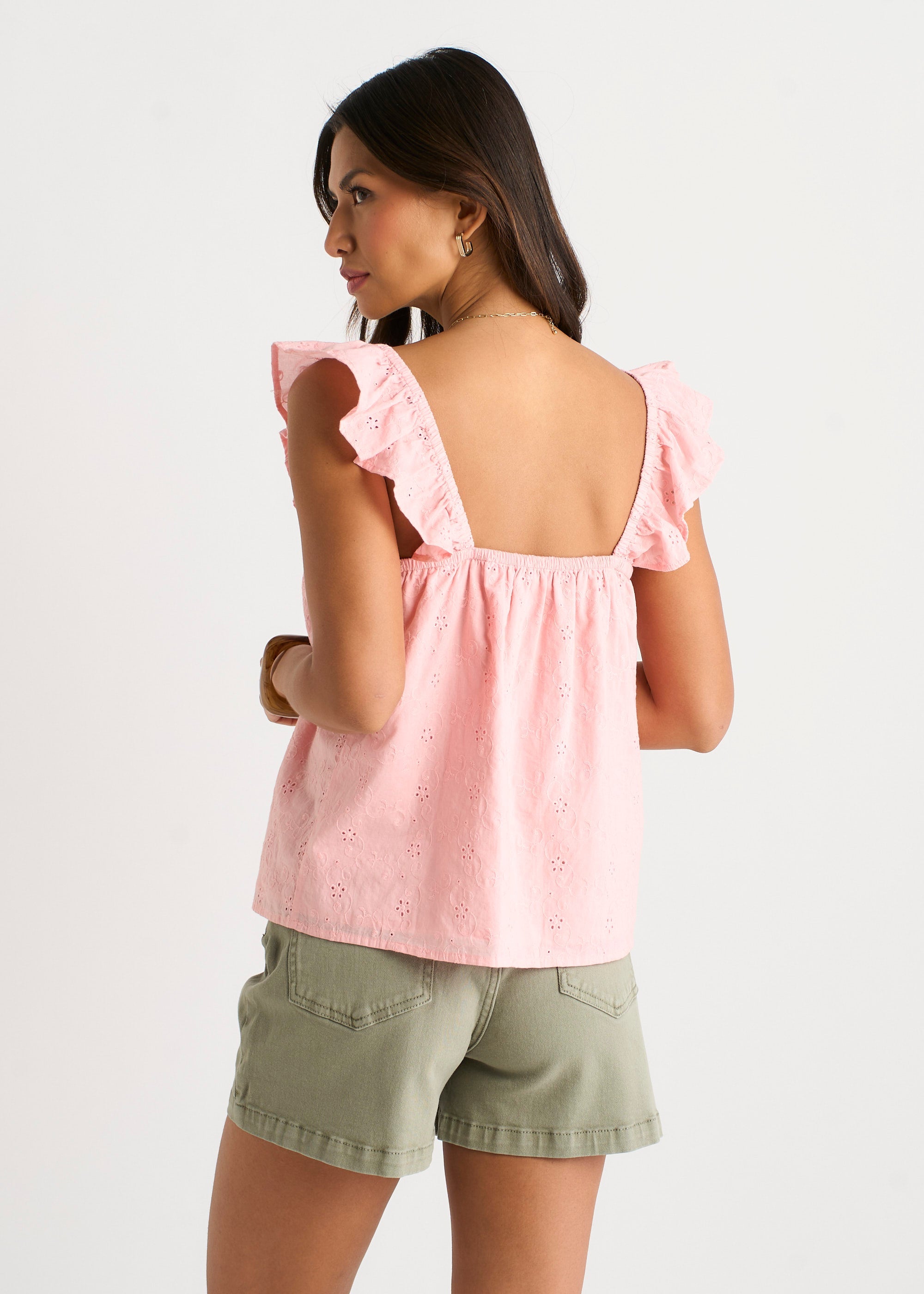 Gini London Pink Ruffle Cami Broidery Anglaise Top
