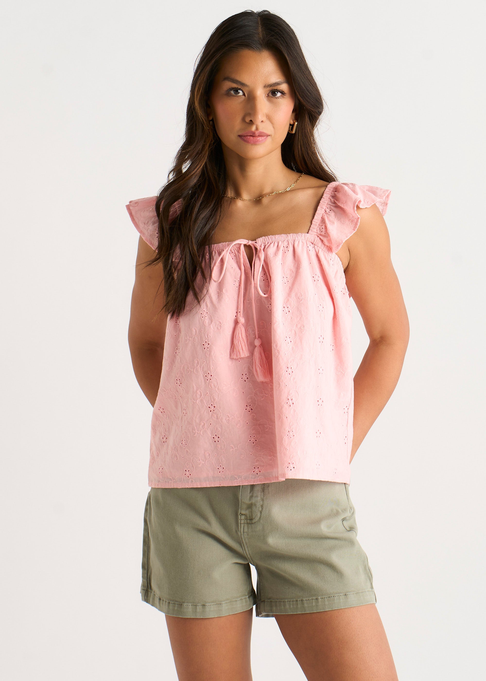Gini London Pink Ruffle Cami Broidery Anglaise Top