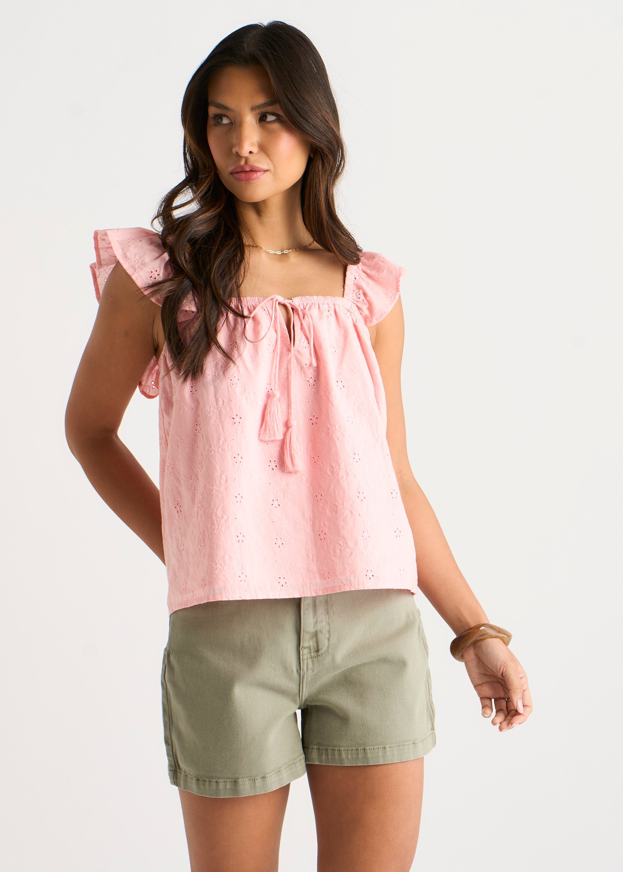 Gini London Pink Ruffle Cami Broidery Anglaise Top