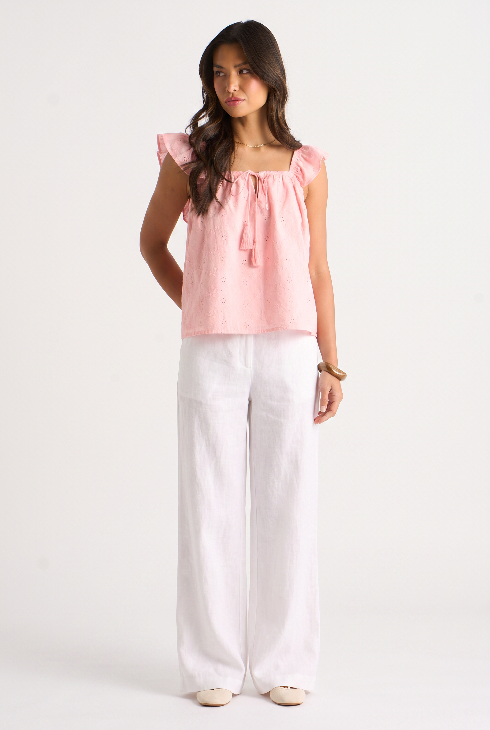Gini London Pink Ruffle Cami Broidery Anglaise Top