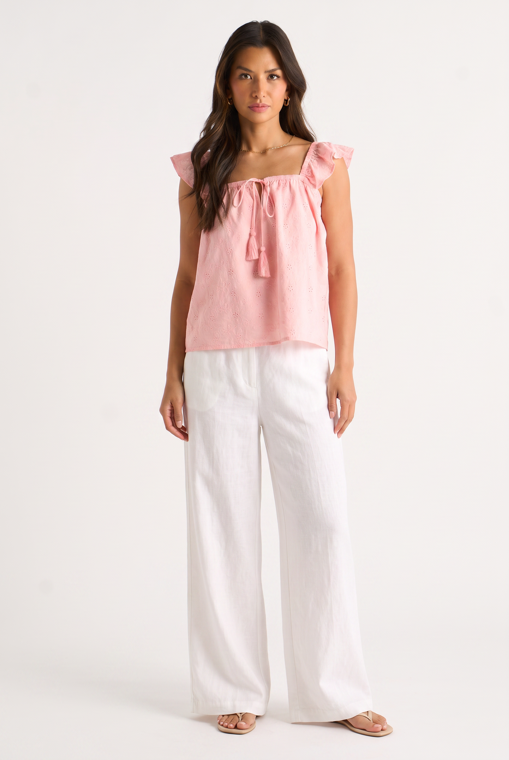 Gini London Pink Ruffle Cami Broidery Anglaise Top