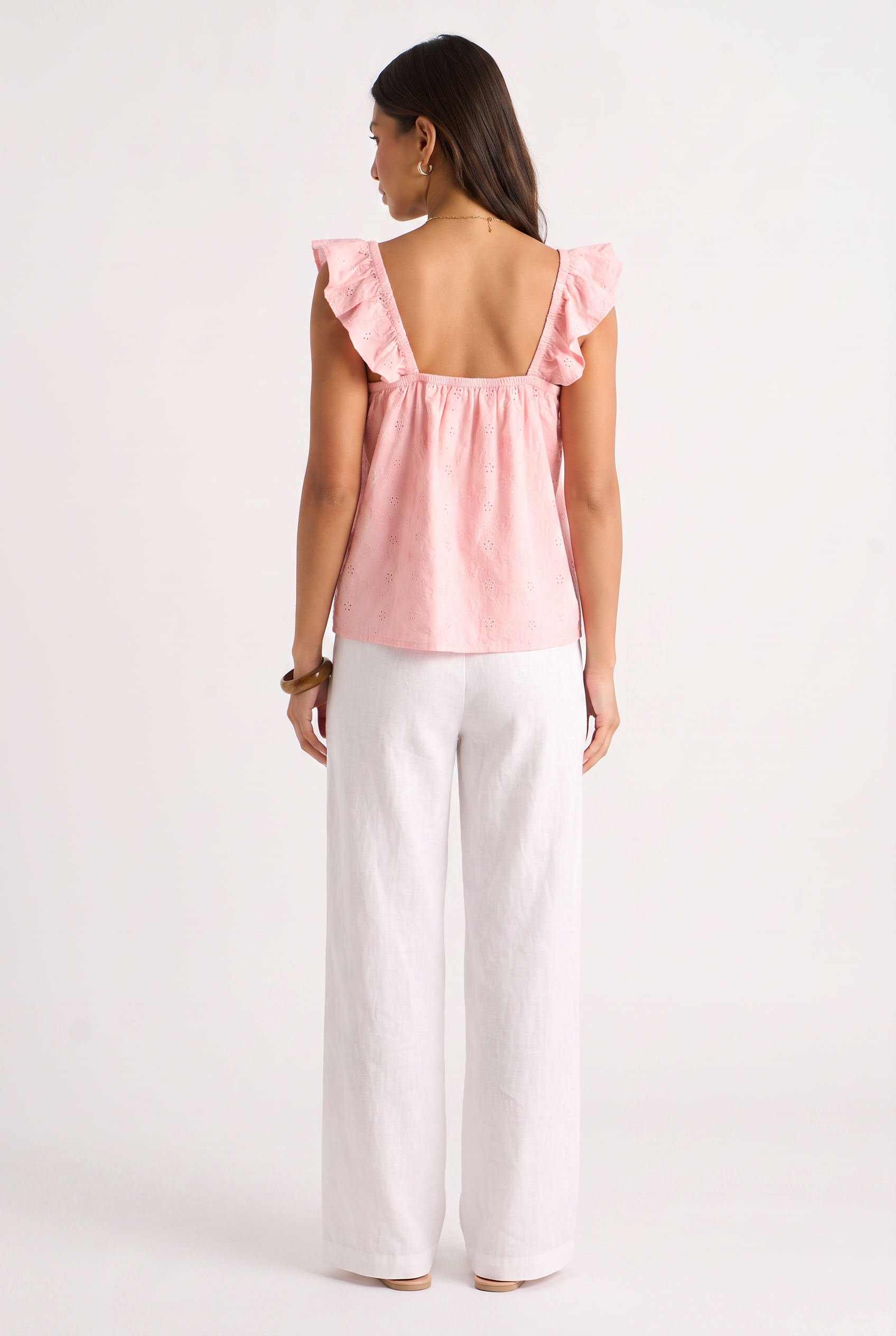 Gini London Pink Ruffle Cami Broidery Anglaise Top