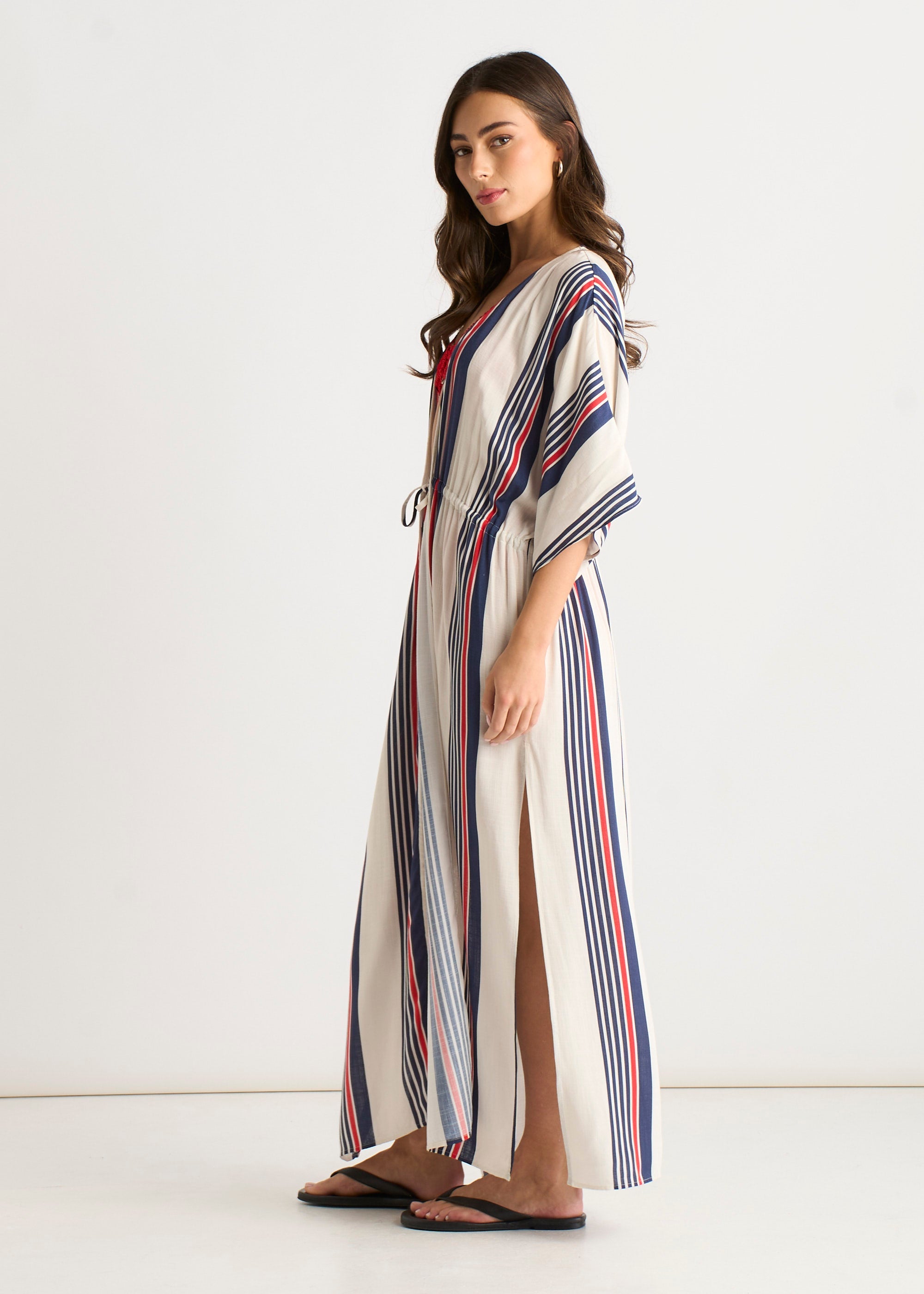Gini London Multi Stripe Tie Detail Kimono Beachwear
