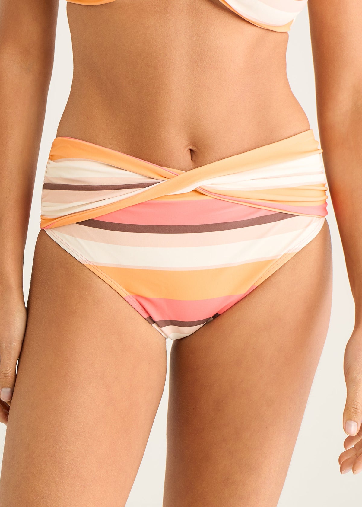 Multi Colour Twist Front Stripe Bikini Bottom – View 3 | Gini London