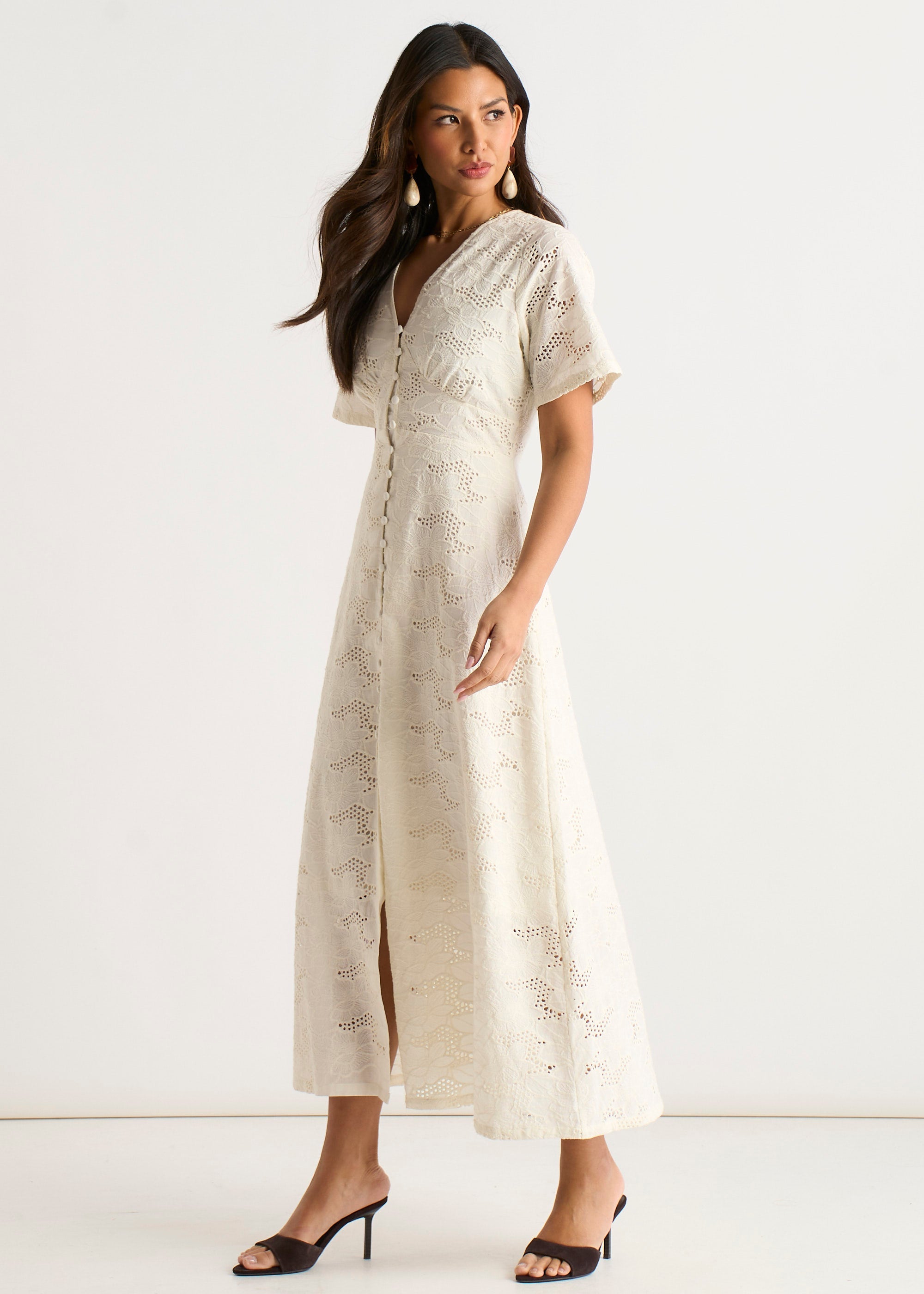 Gini London White Lace Button Through Midi Dress