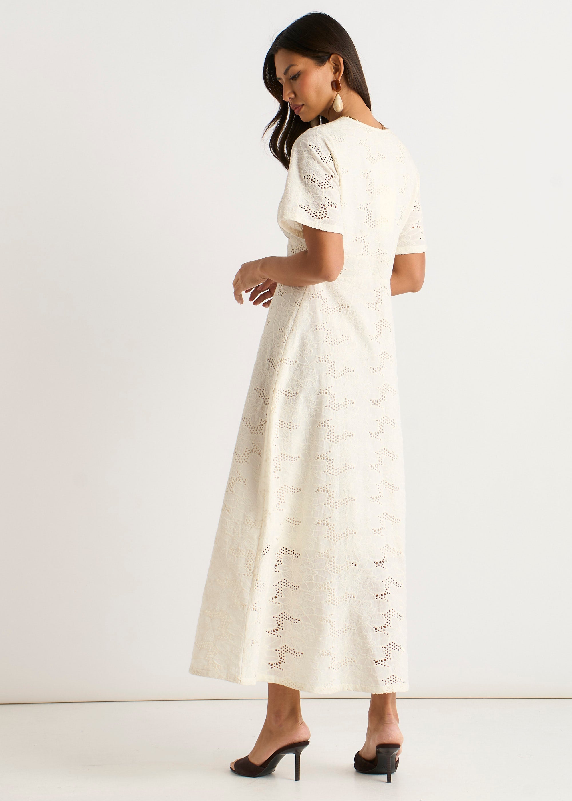Gini London White Lace Button Through Midi Dress