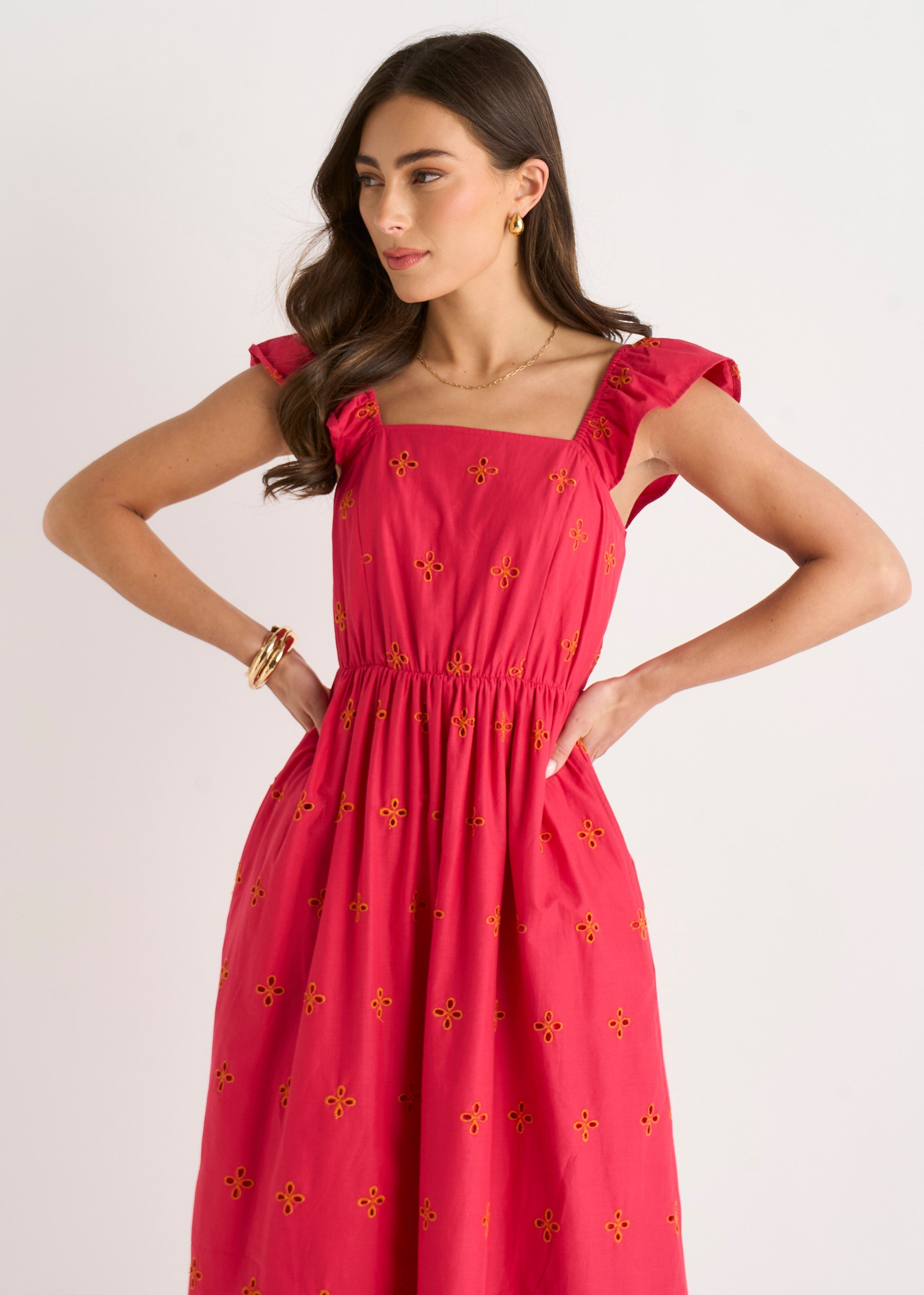 Gini London Pink Ruffle Sleeves Broderie Sun Dress