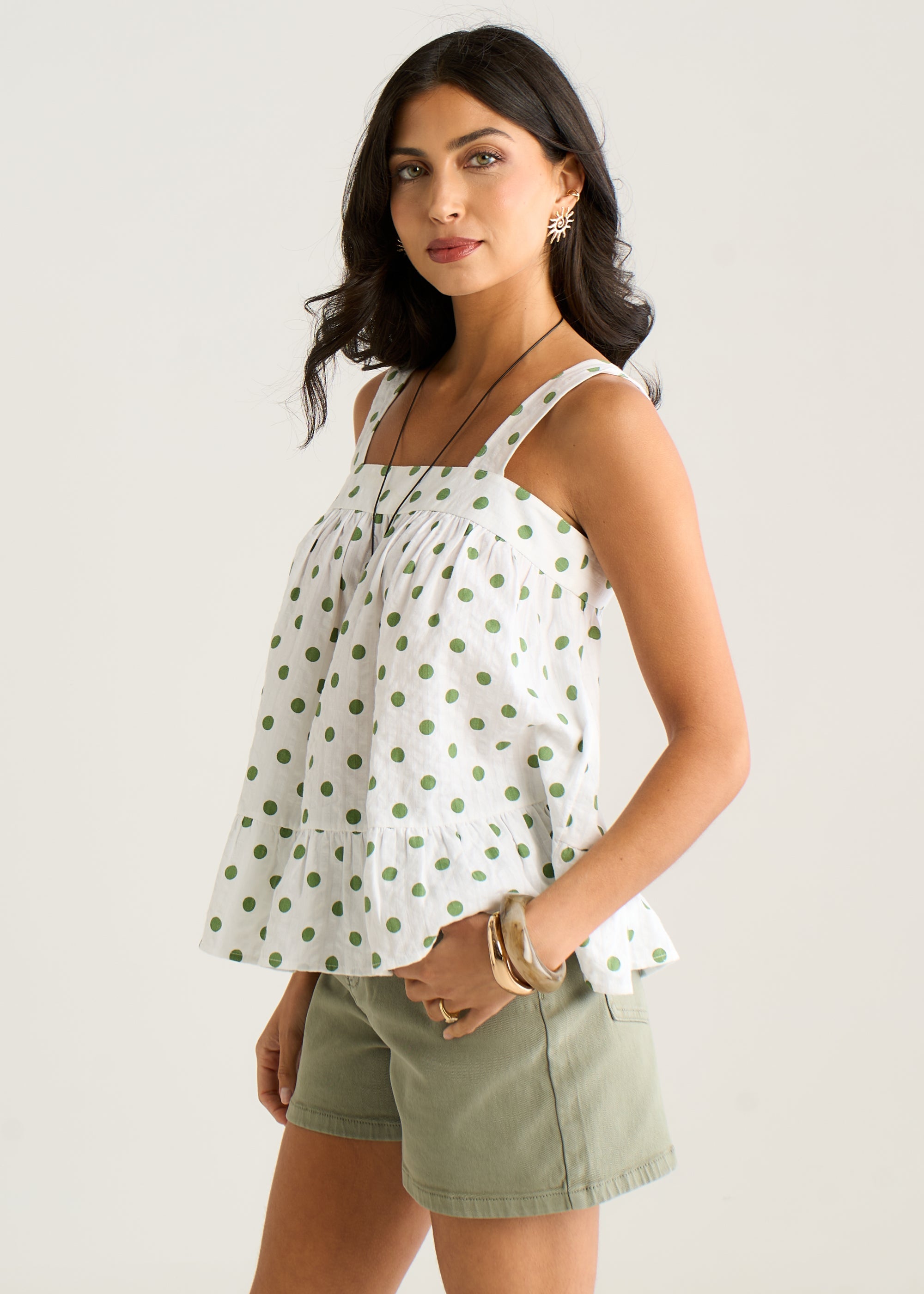 Gini London Green Spot Cami Smock Top
