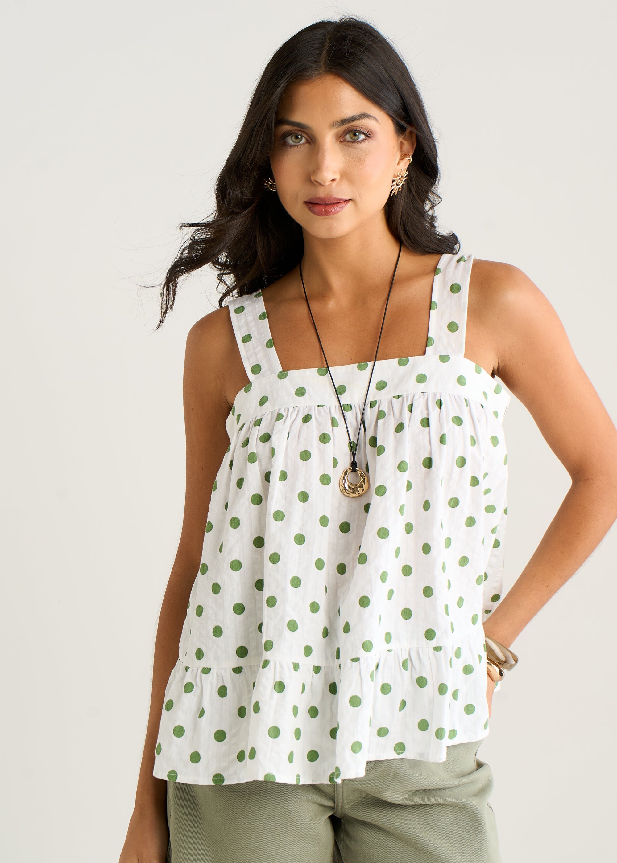 Gini London Green Spot Cami Smock Top