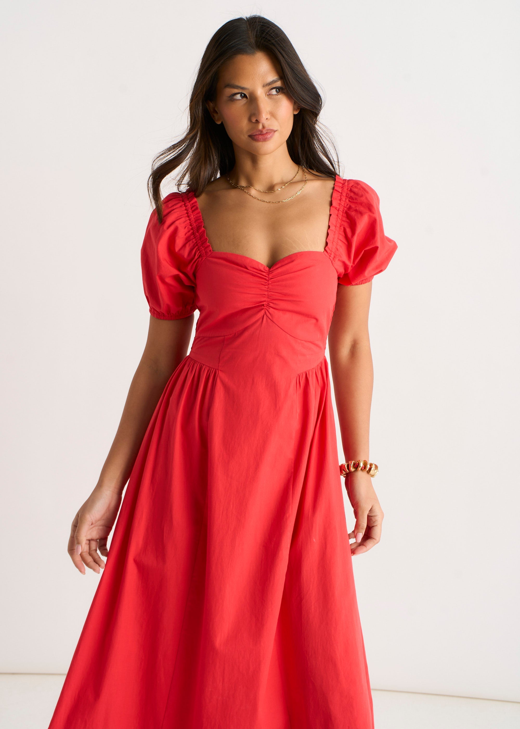Gini London Red Gypsy Puff Sleeves Midaxi Dress