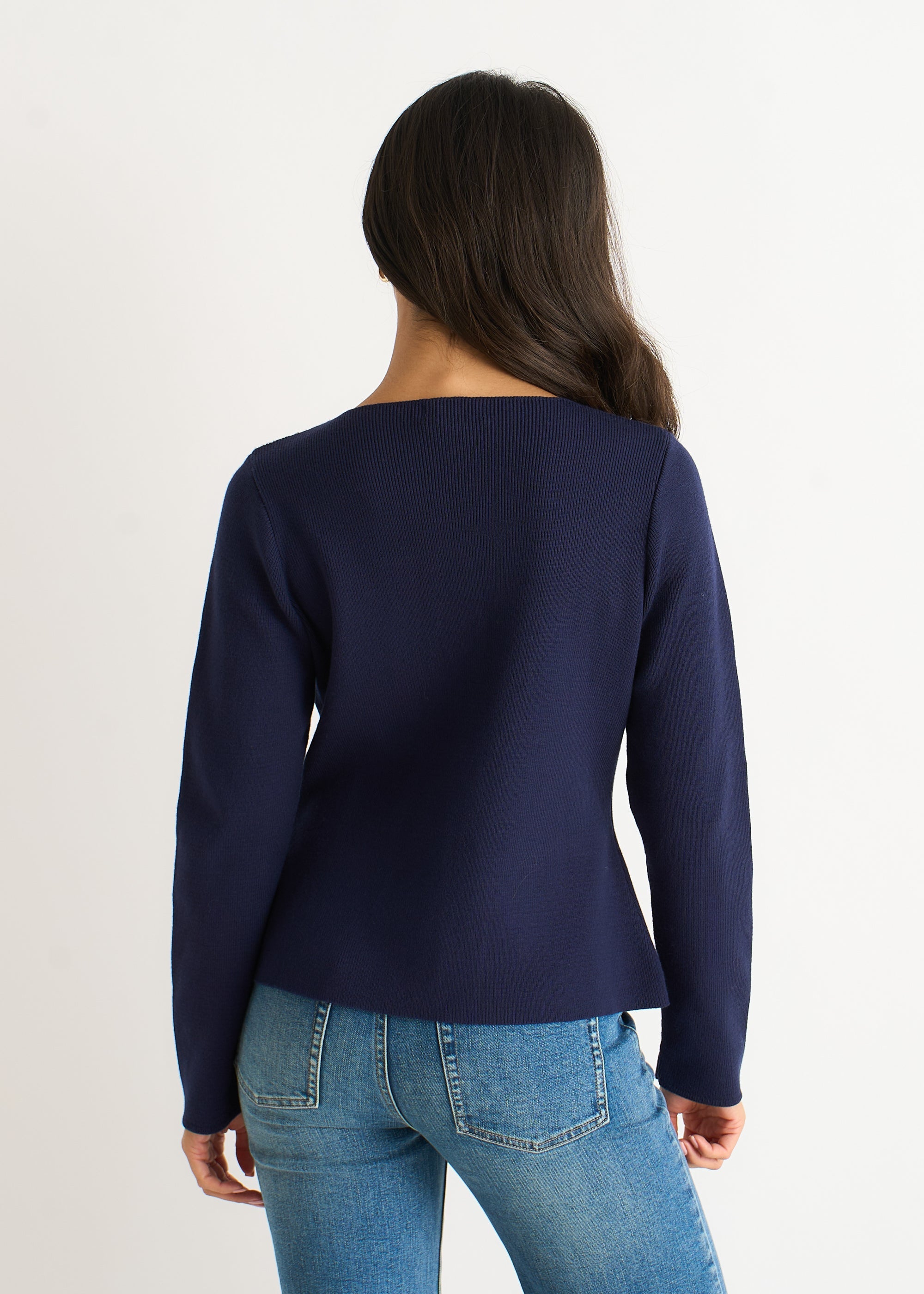 Gini London Navy Gold Buttons Ribbed Knit Cardigan
