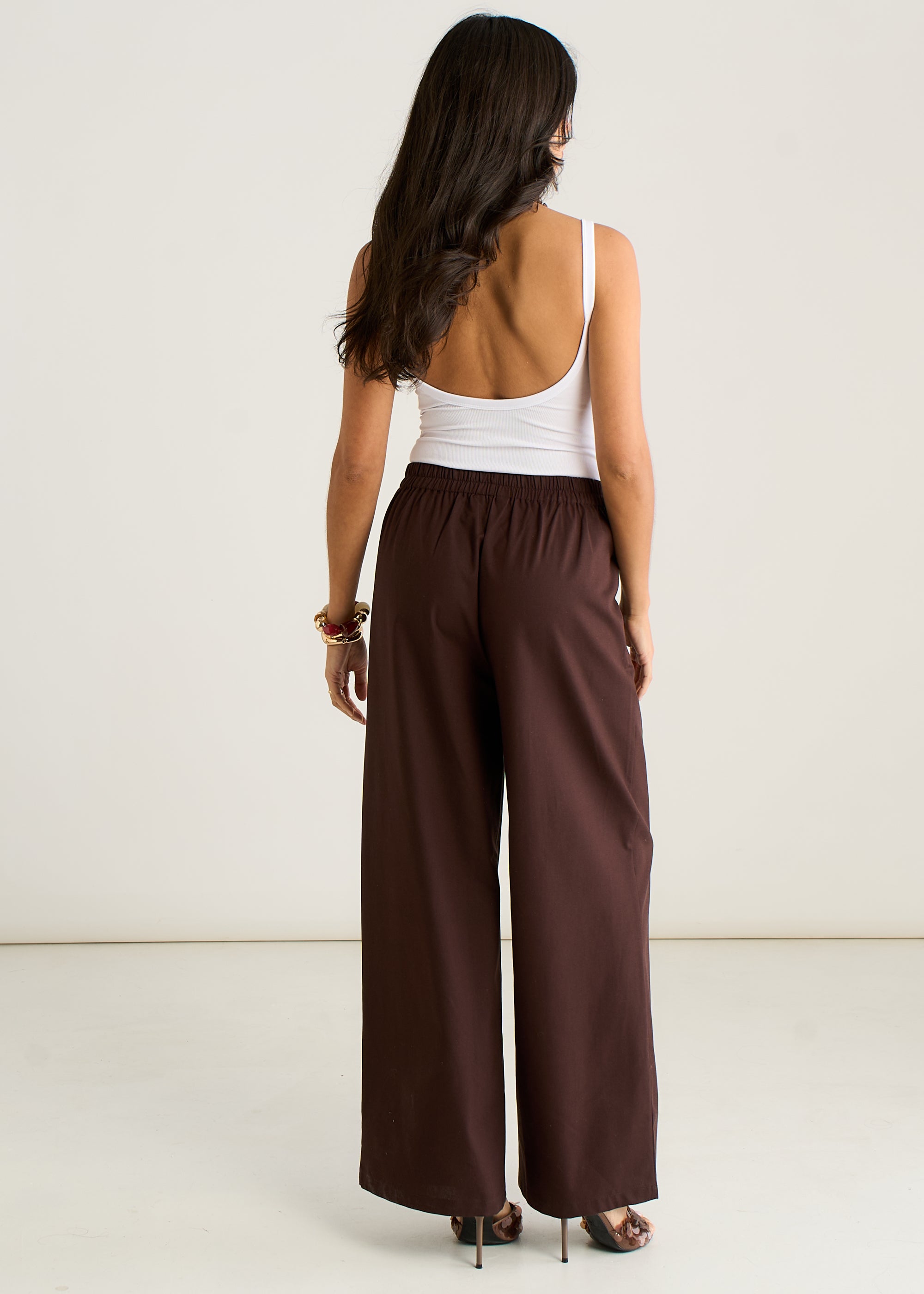 Gini London Brown Linen Mix Wide Leg Trouser