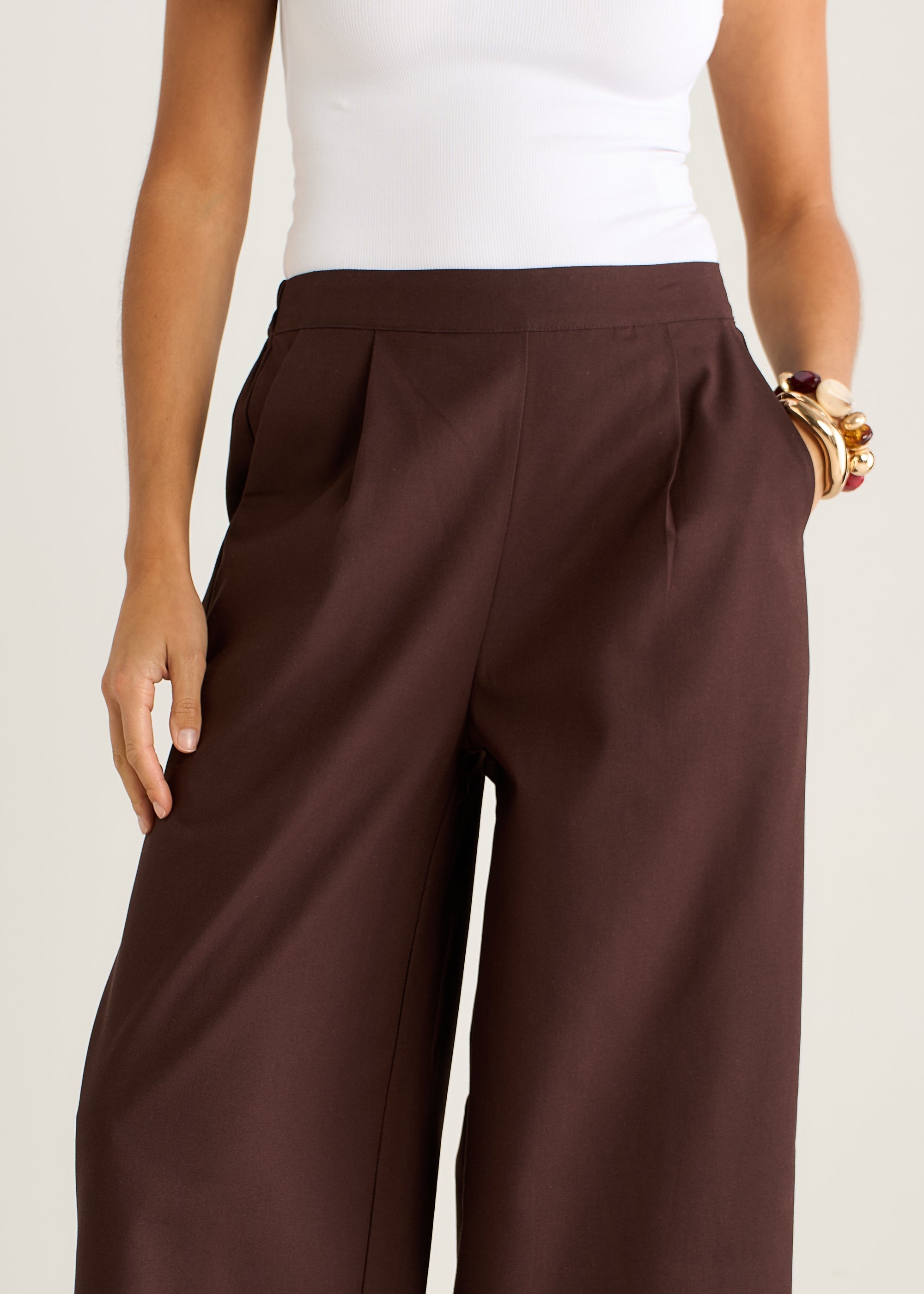 Gini London Brown Linen Mix Wide Leg Trouser