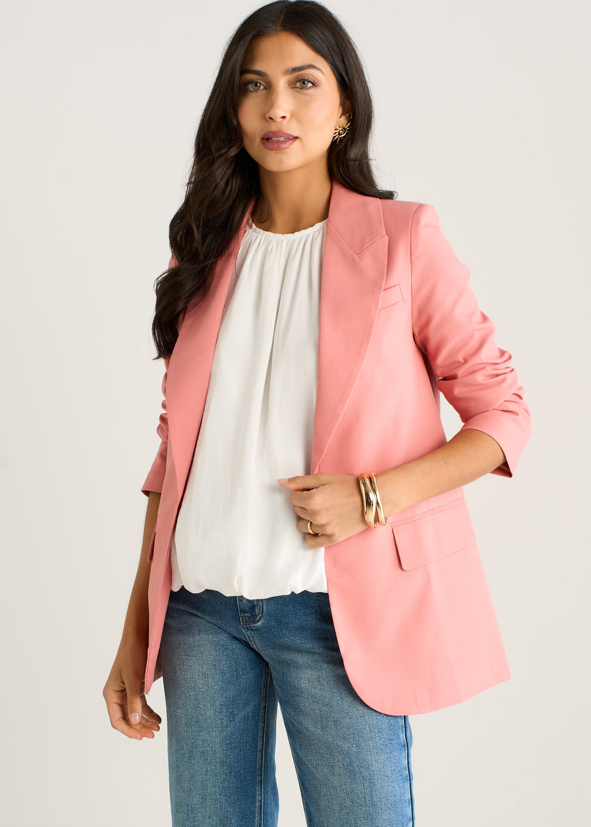 Gini London Coral Edge To Edge Cotton and Linen Blend Jacket