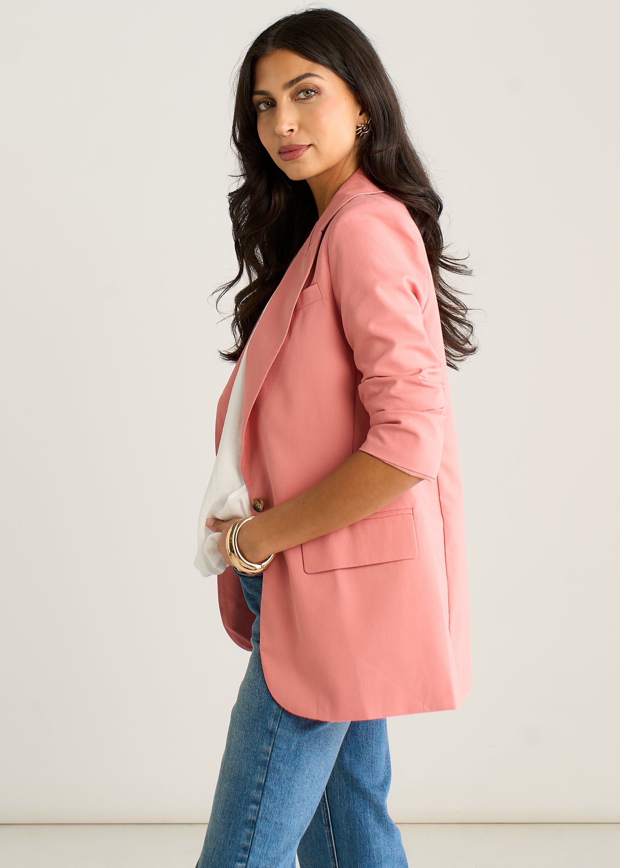 Coral Edge To Edge Cotton and Linen Blend Jacket