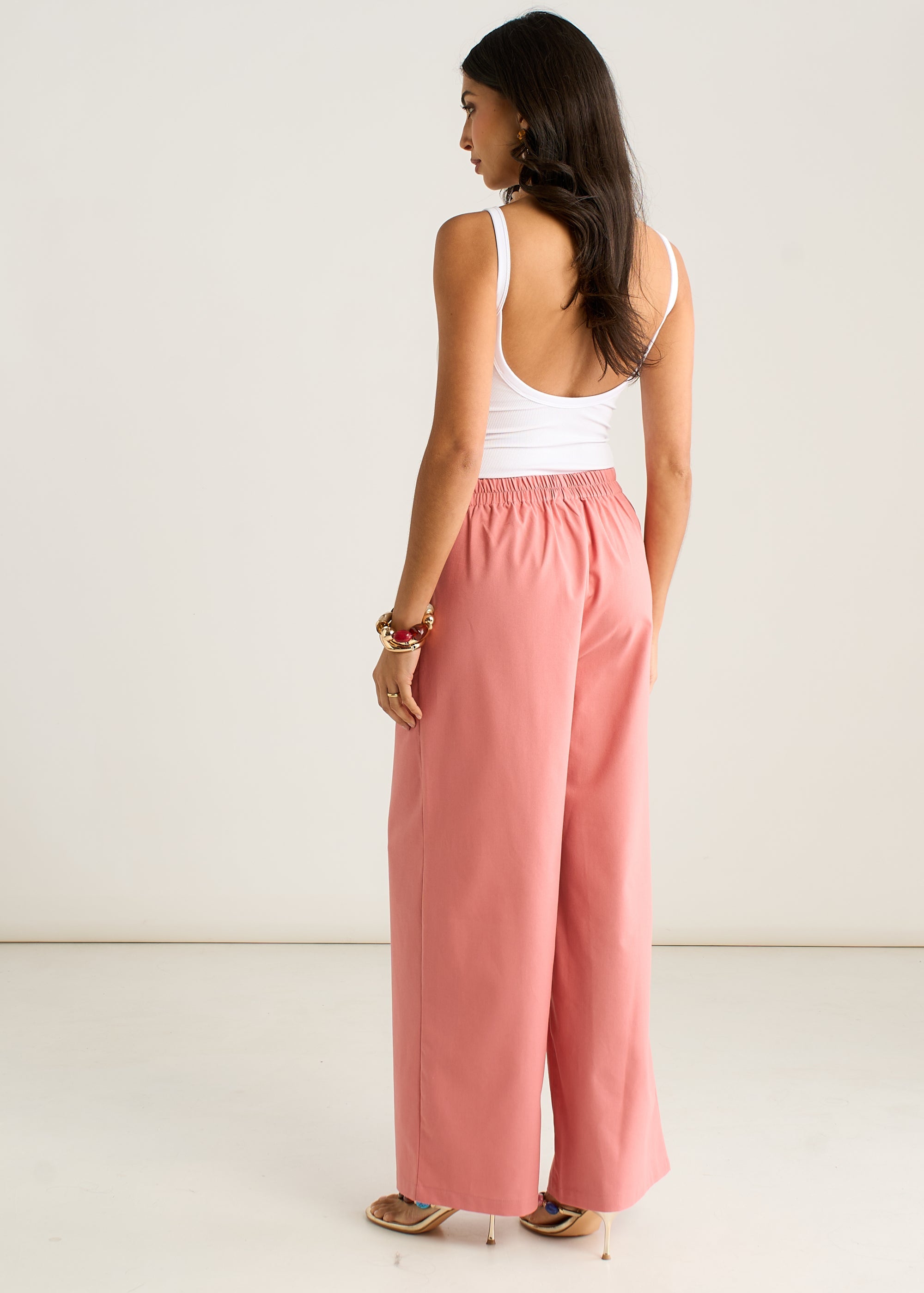 Gini London Coral Linen Mix Wide Leg Trouser