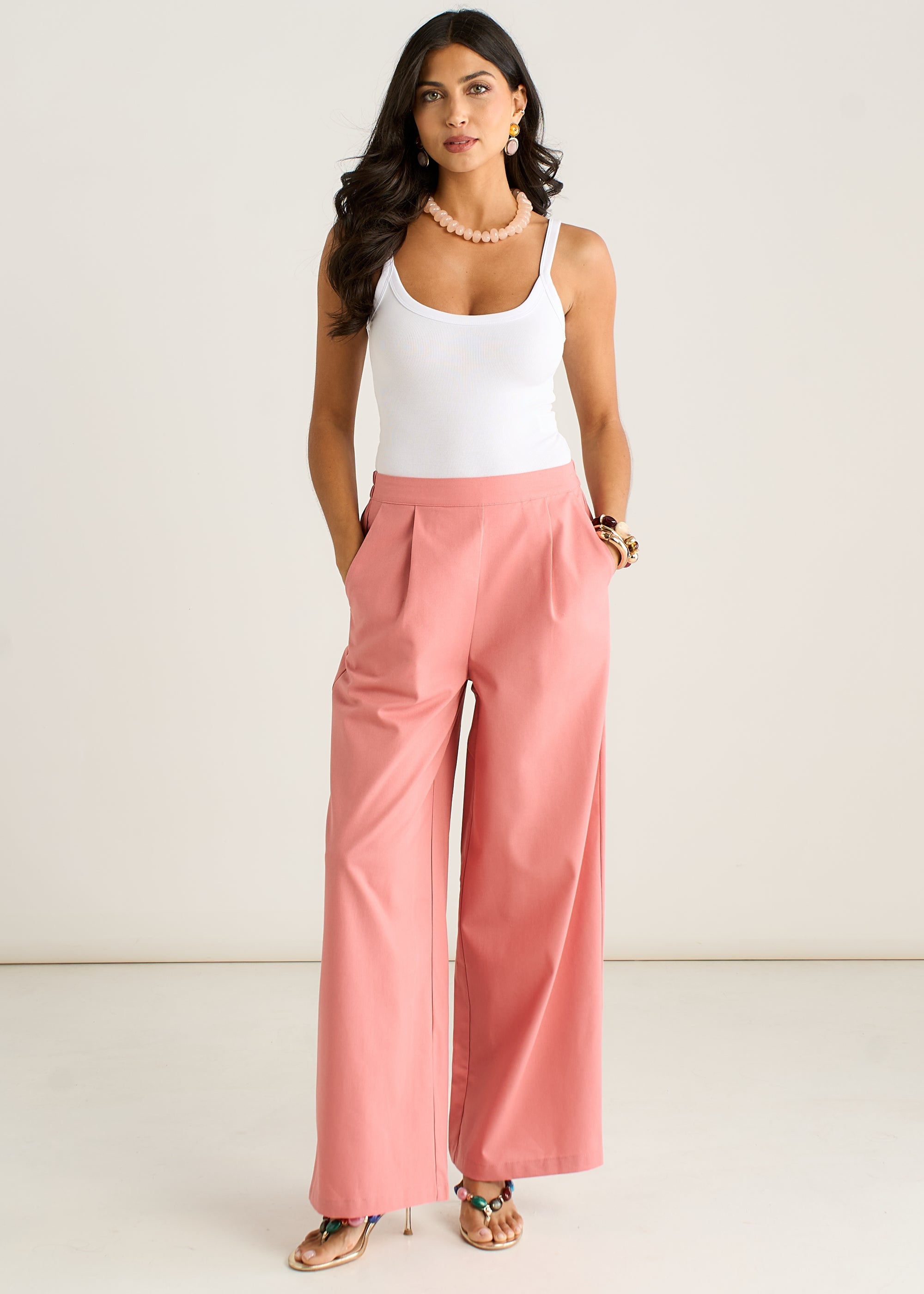 Gini London Coral Linen Mix Wide Leg Trouser