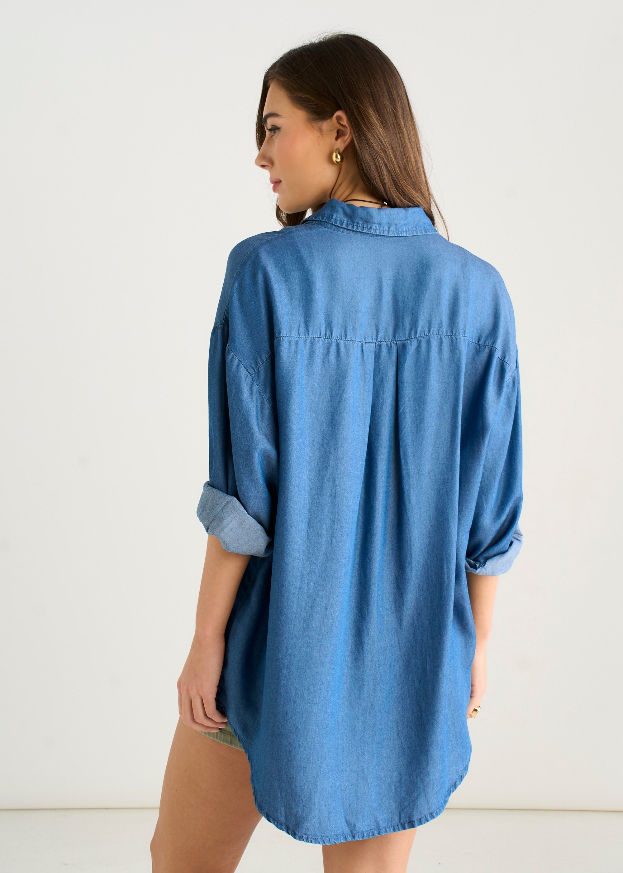 Gini London Blue Chambray Oversized Shirt