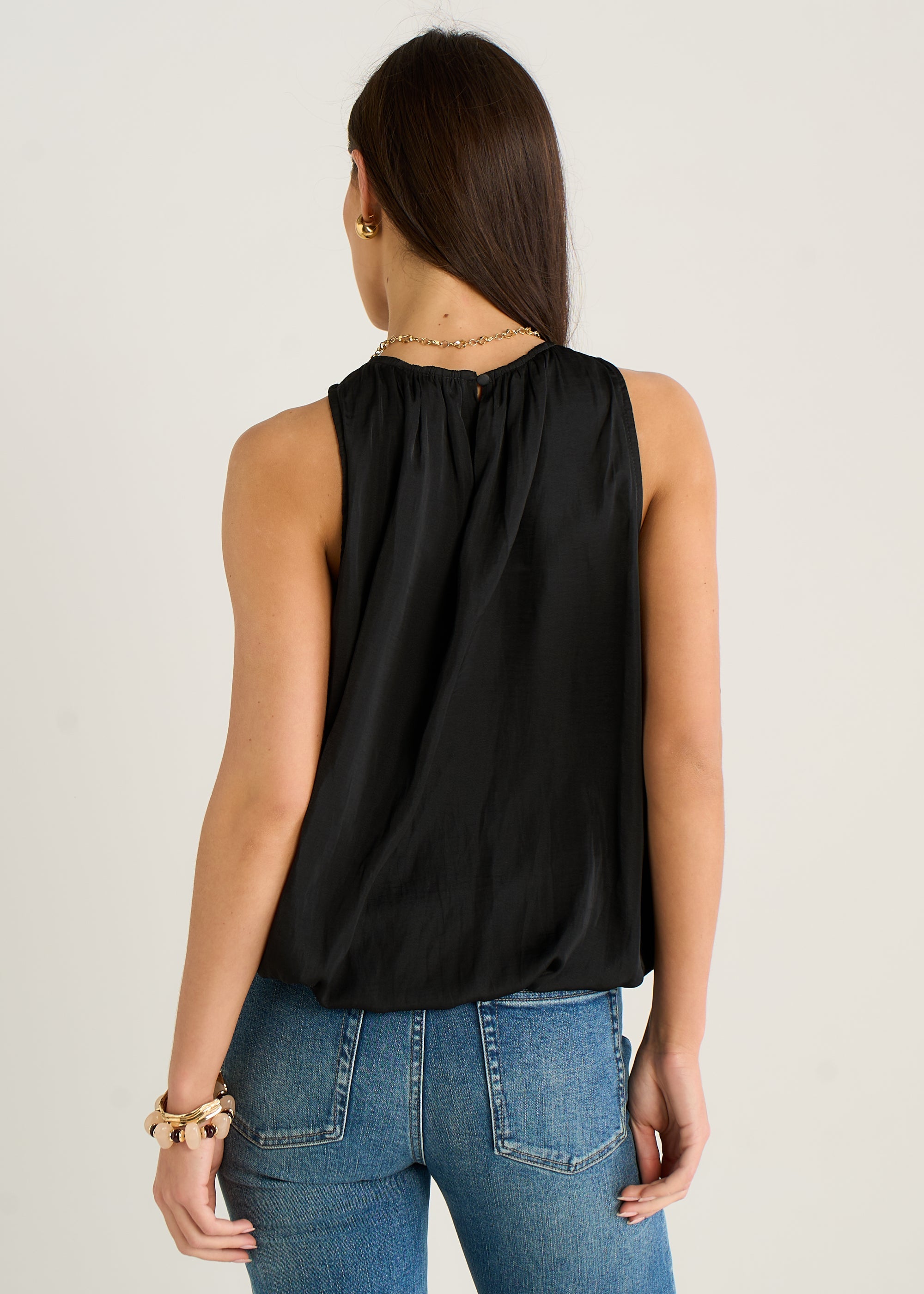 Gini London Black Sleeveless Gathered Neck Bubble Hem Top