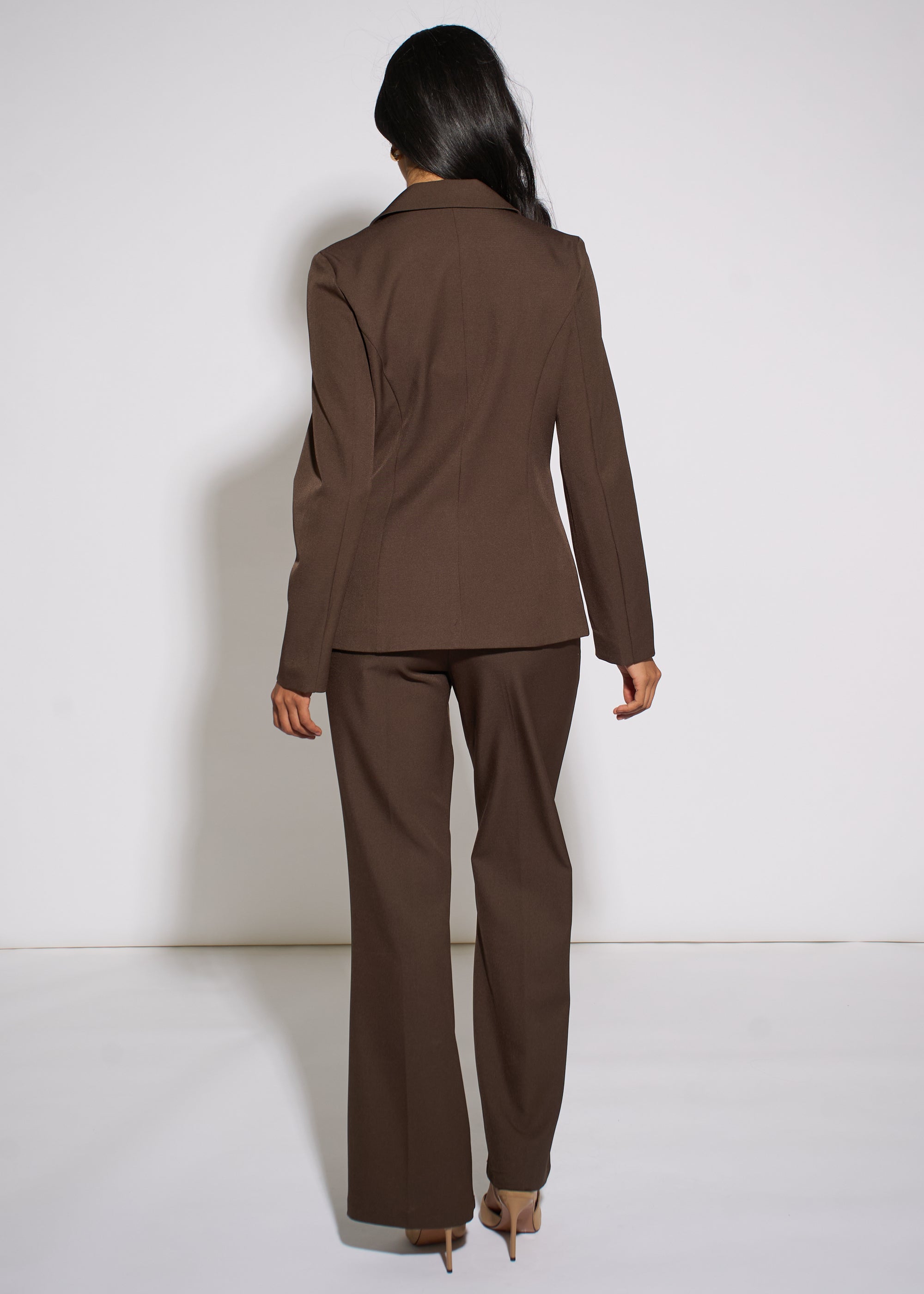 Gini London Brown Fashion Tailoring Gold Button Blazer