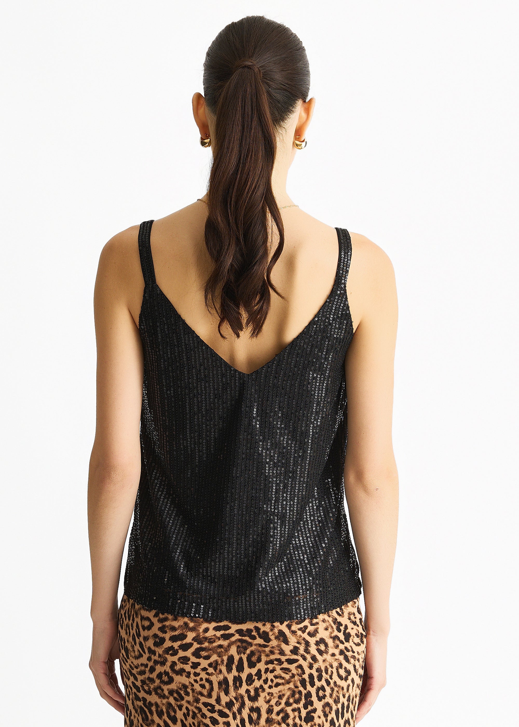 Gini London Black Sequin V Neck Cami Top