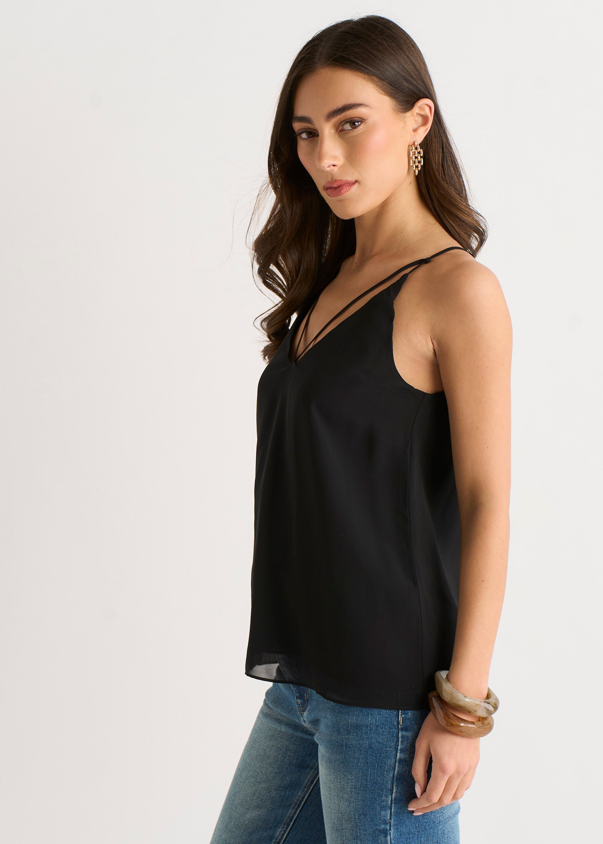 Gini London Black Plain Strappy Cami Top