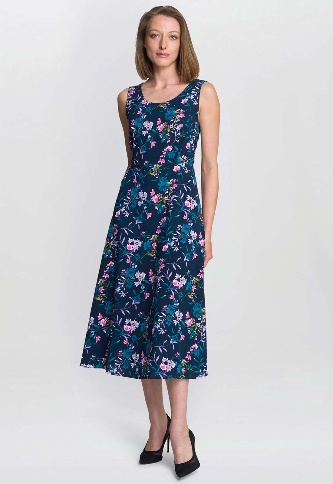 Gina Bacconi Navy Flo Floral Jersey Dress