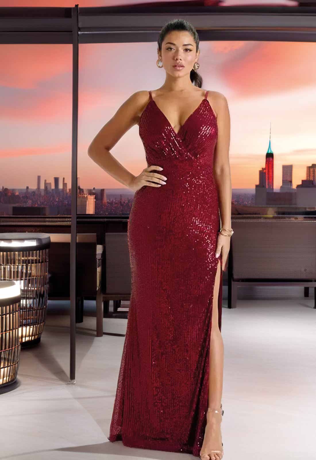 LBD Collection Burgundy Hollywood Sequin Dress
