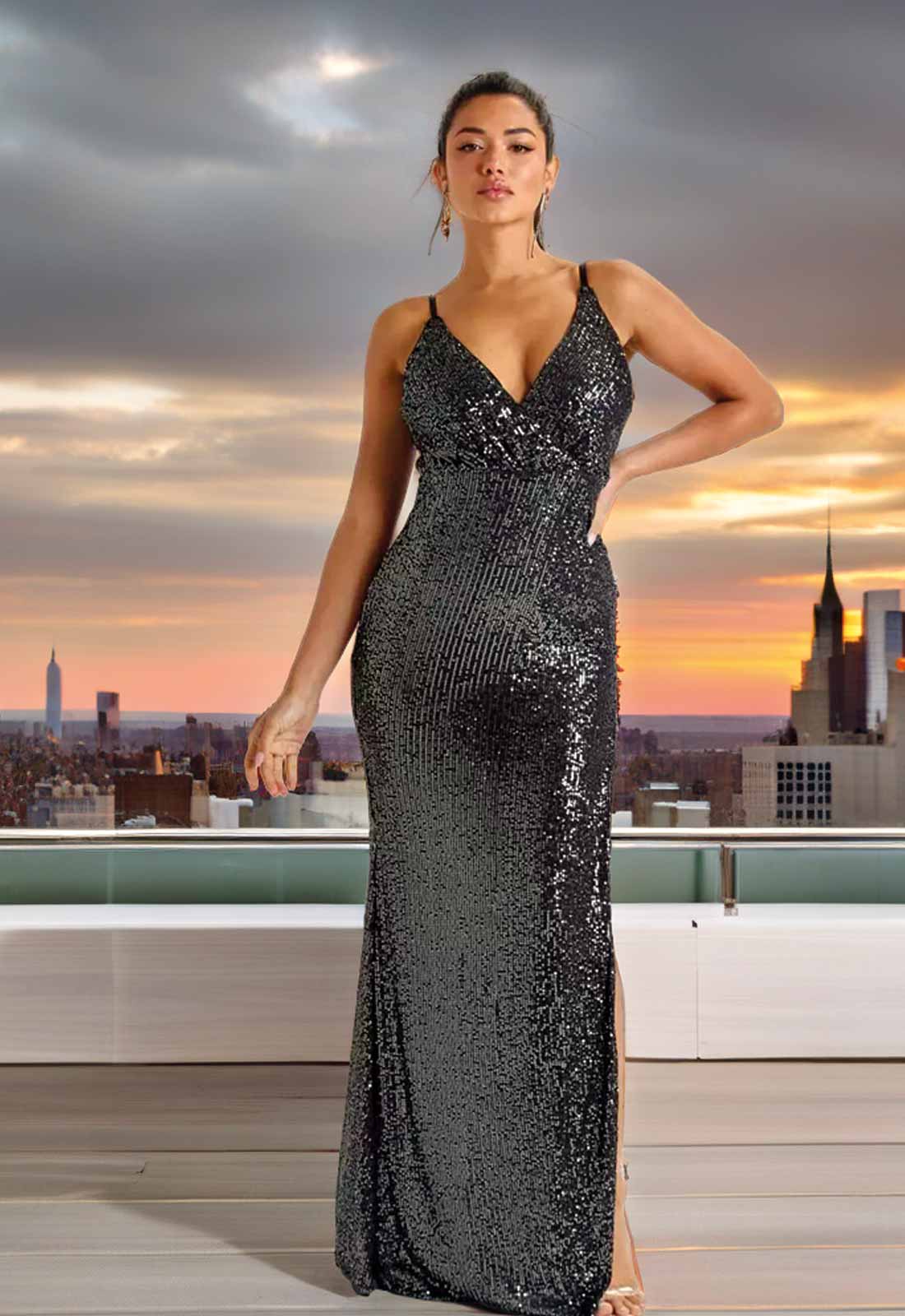 LBD Collection Gunmetal Hollywood Sequin Dress