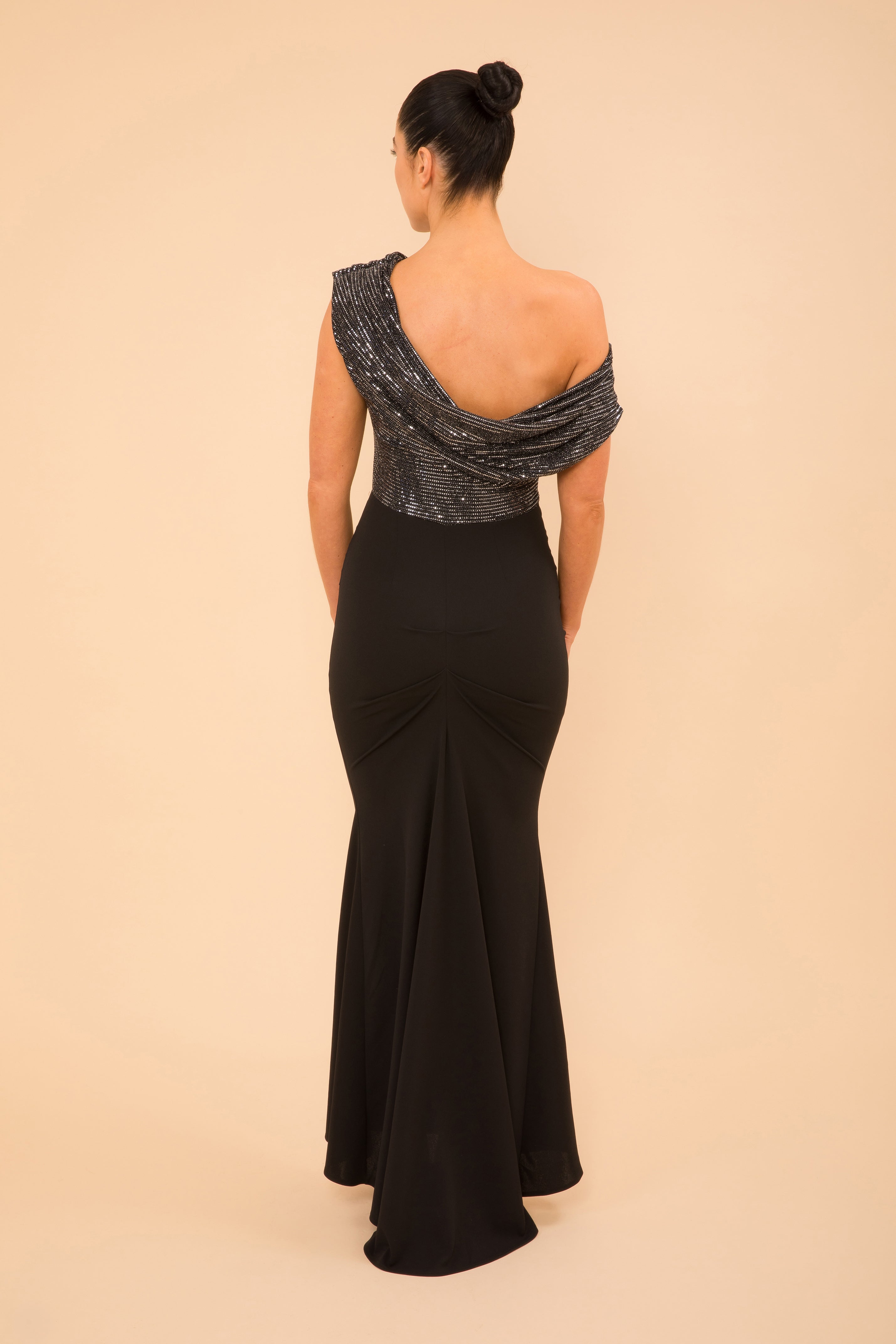 Atom Label Gunmetal Black Nitrogen Maxi Gown