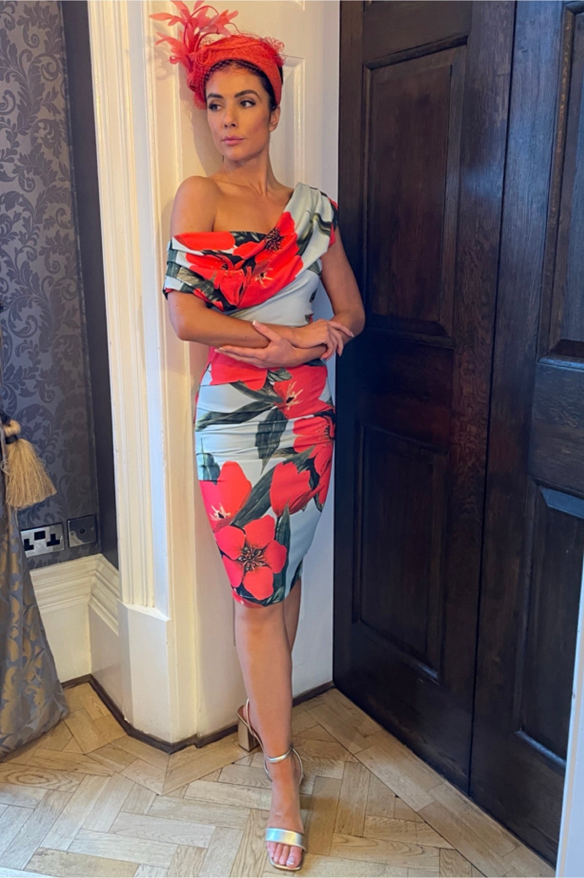Atom Label Sage And Red Poppy Print Chromium Dress