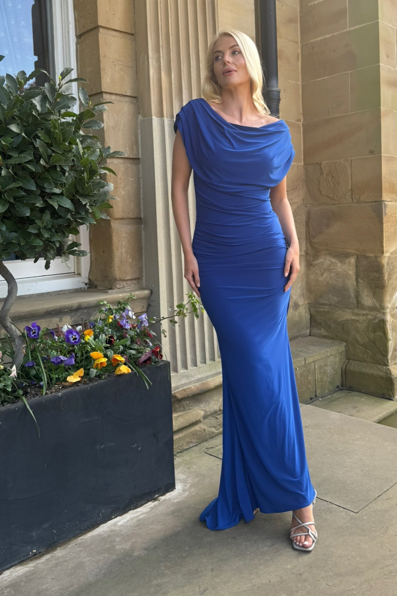 Platinum gown in cobalt blue