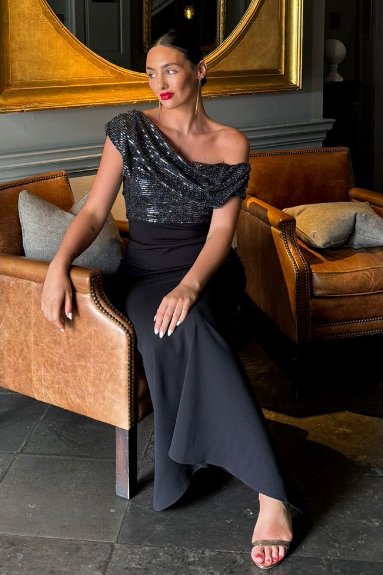 Atom Label Gunmetal Black Nitrogen Maxi Gown