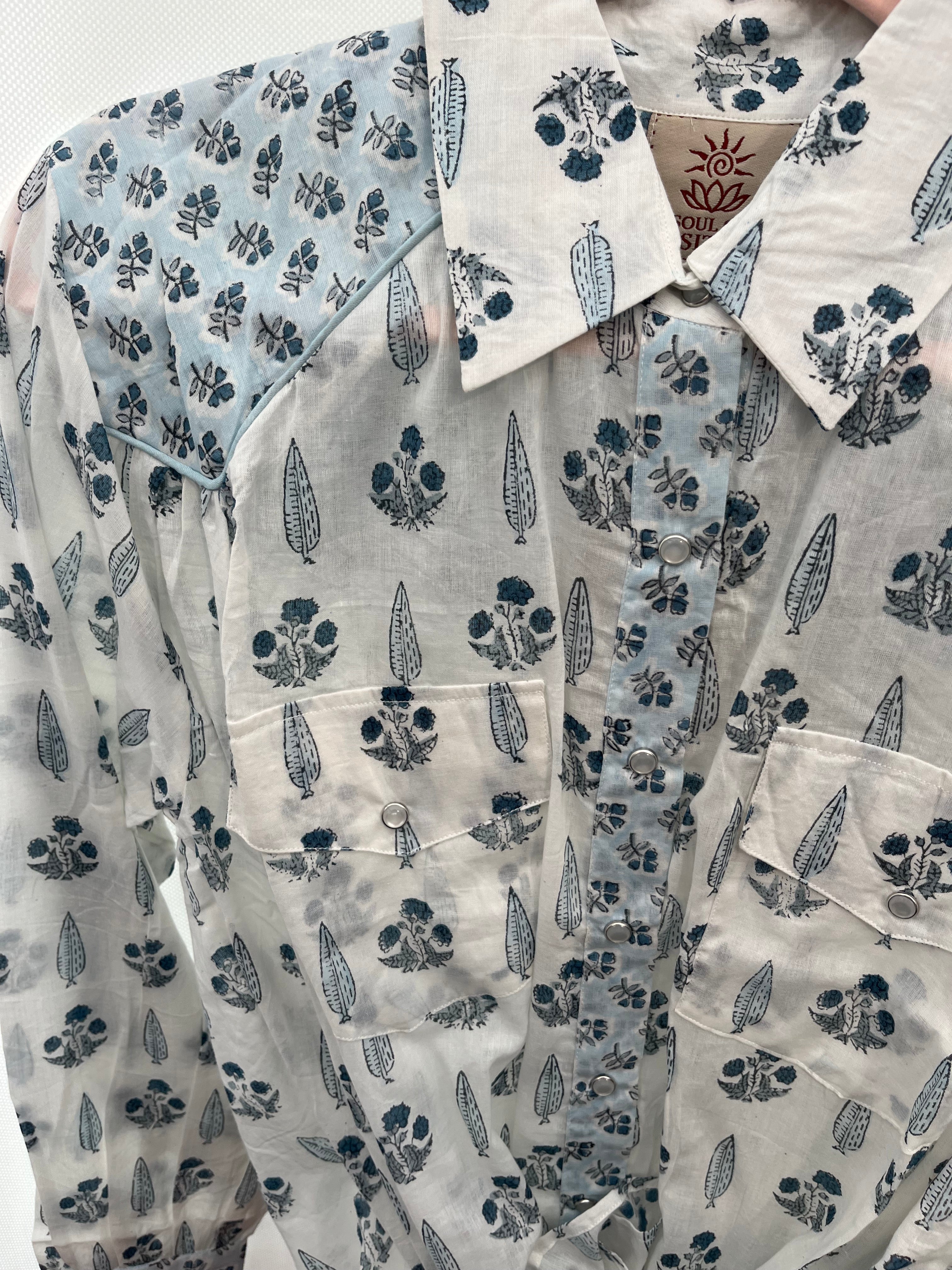 Soul Of Sita Western Style Woodblock Printed Cotton Voile Shirt