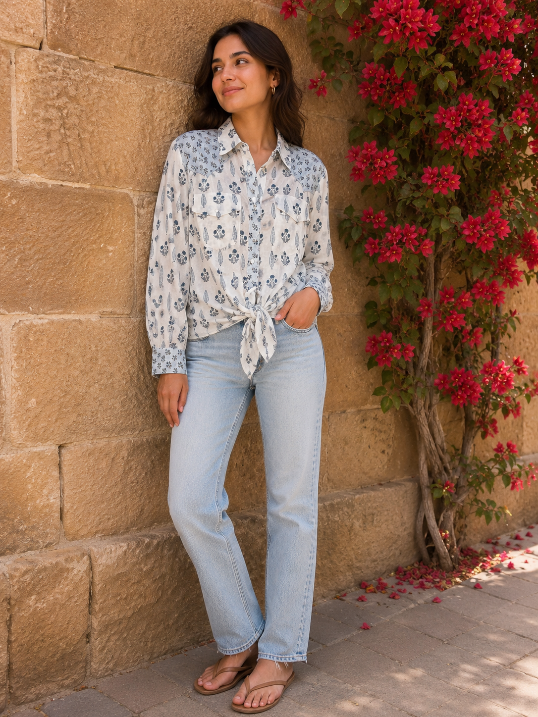 Soul Of Sita Western Style Woodblock Printed Cotton Voile Shirt