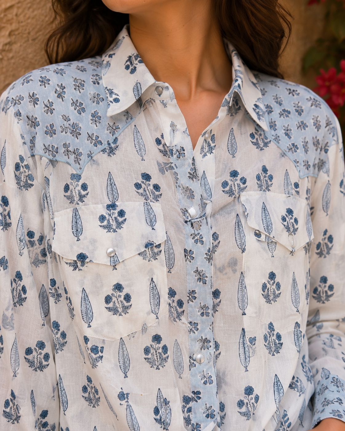 Soul Of Sita Western Style Woodblock Printed Cotton Voile Shirt