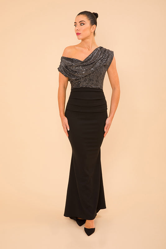 Atom Label Gunmetal Black Nitrogen Maxi Gown