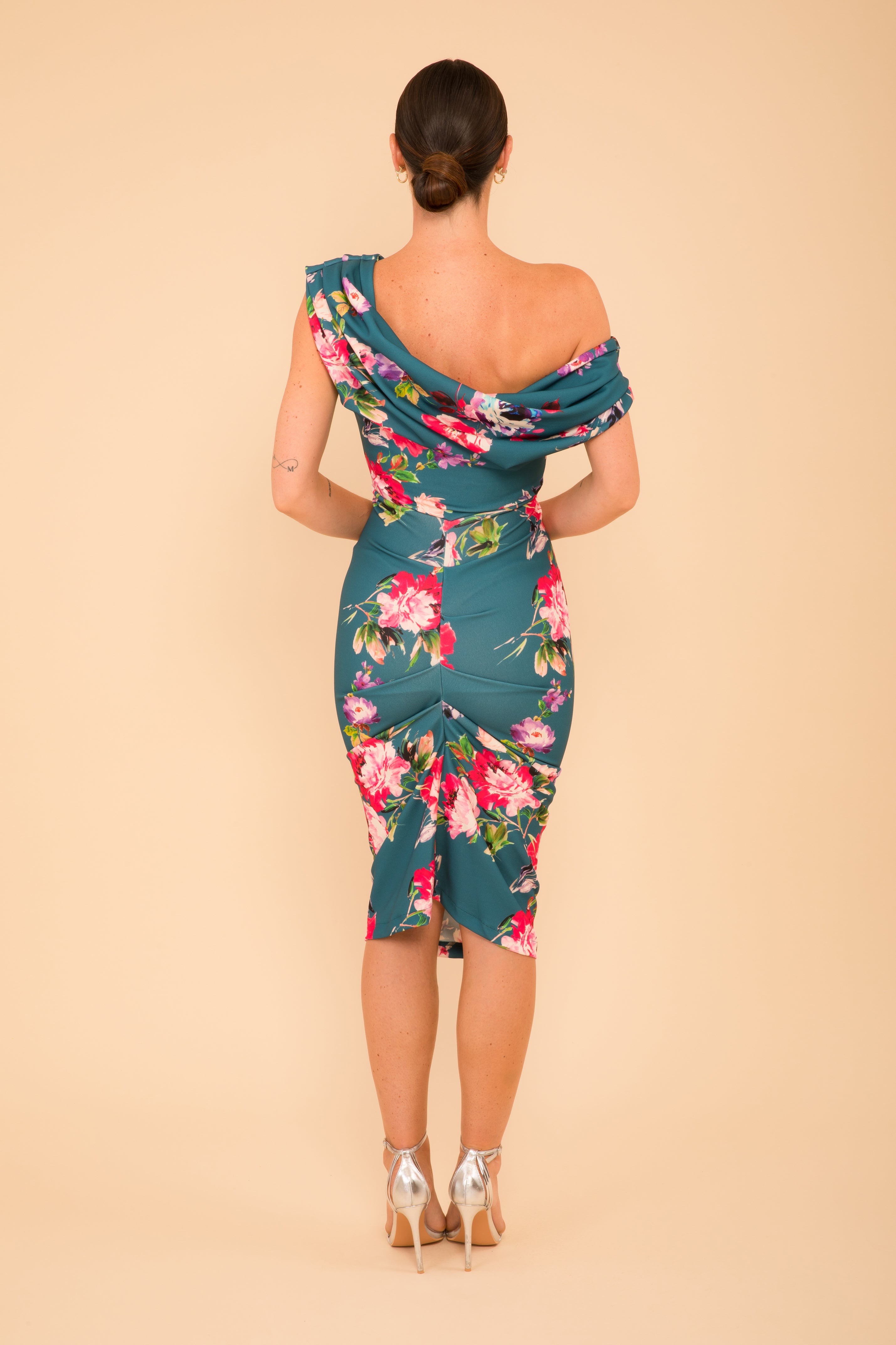 Atom Label Teal Janus Cocktail Dress