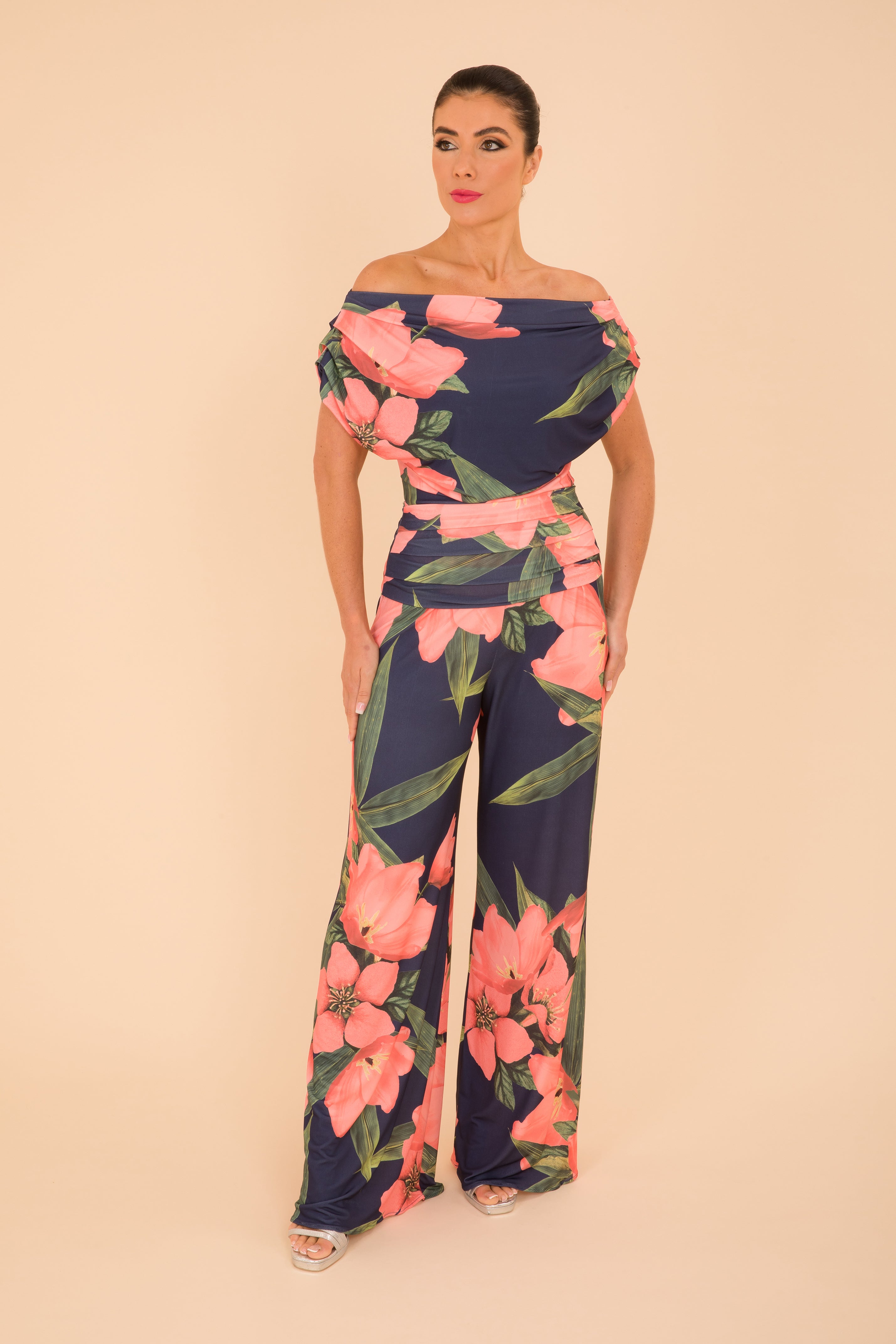 Atom Label Navy & Coral Floral Carbon Jumpsuit