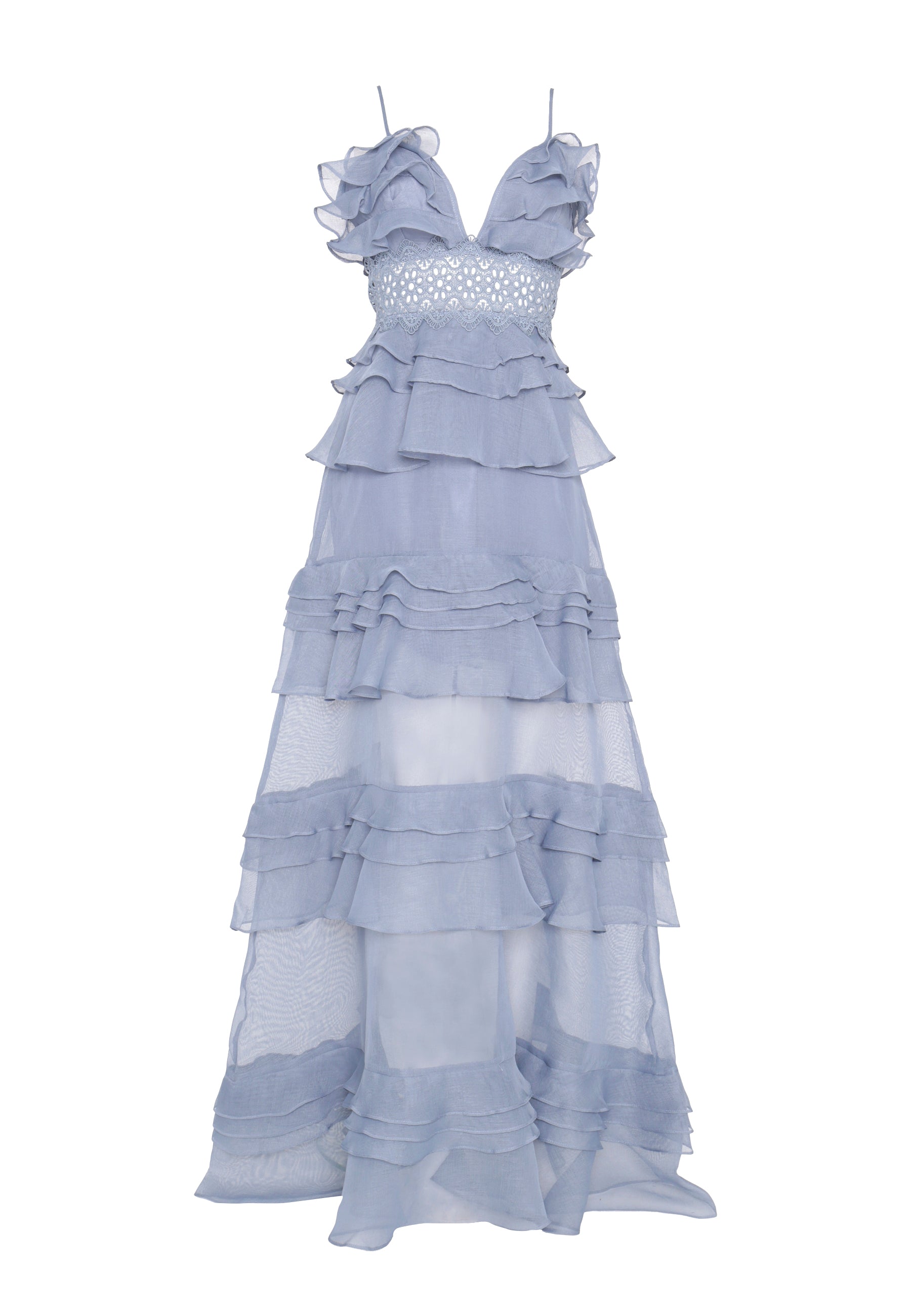 Sophia Light Steel Blue Tiered Ruffle Maxi Dress-image-4