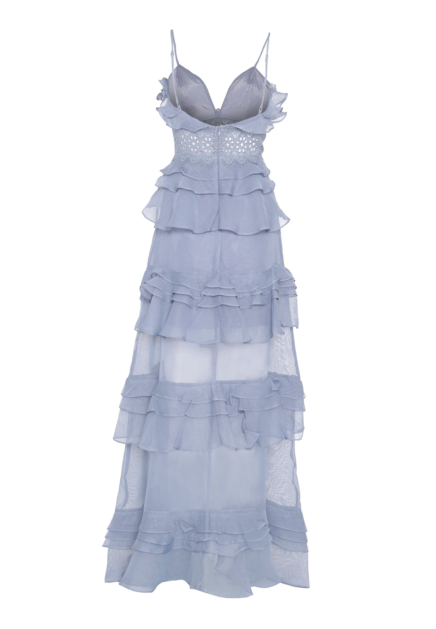 Sophia Light Steel Blue Tiered Ruffle Maxi Dress-image-5