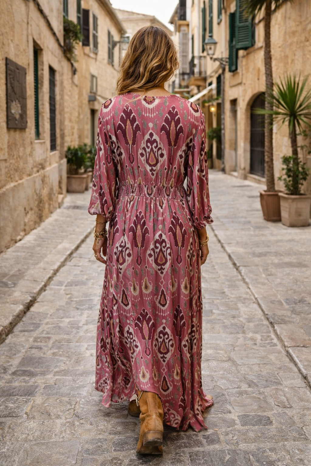 Soul Of Sita Rose Pink Aztec Print Satin Button Through Maxi Dress