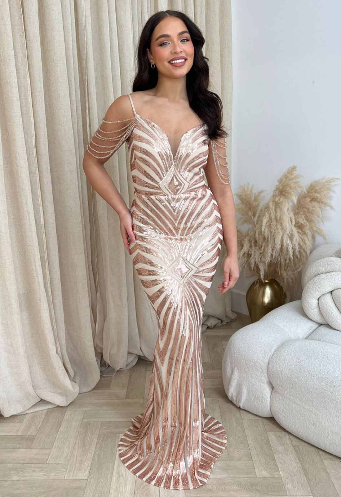 Nazz Collection Rose Gold Vanity Maxi Dress