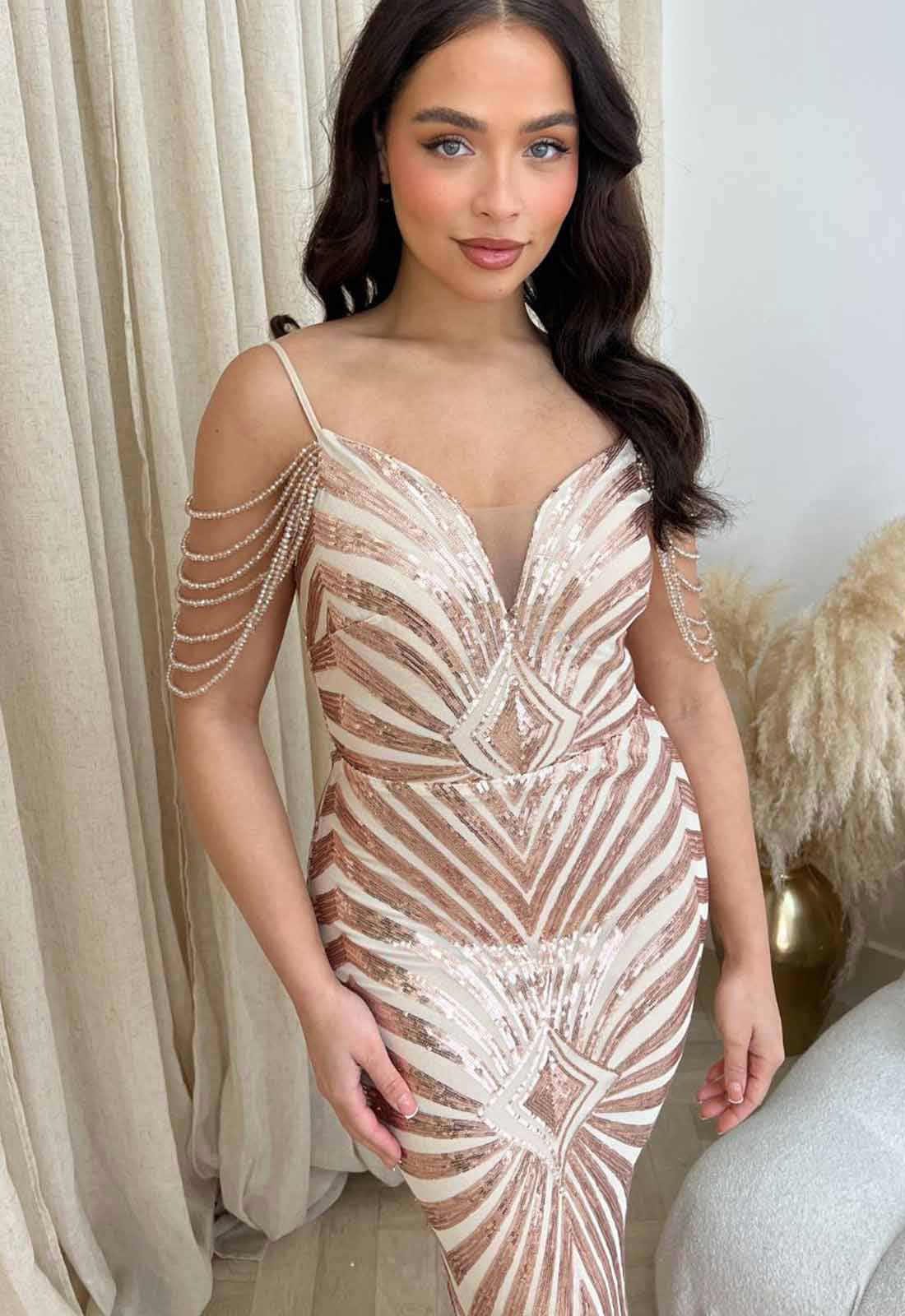 Nazz Collection Rose Gold Vanity Maxi Dress
