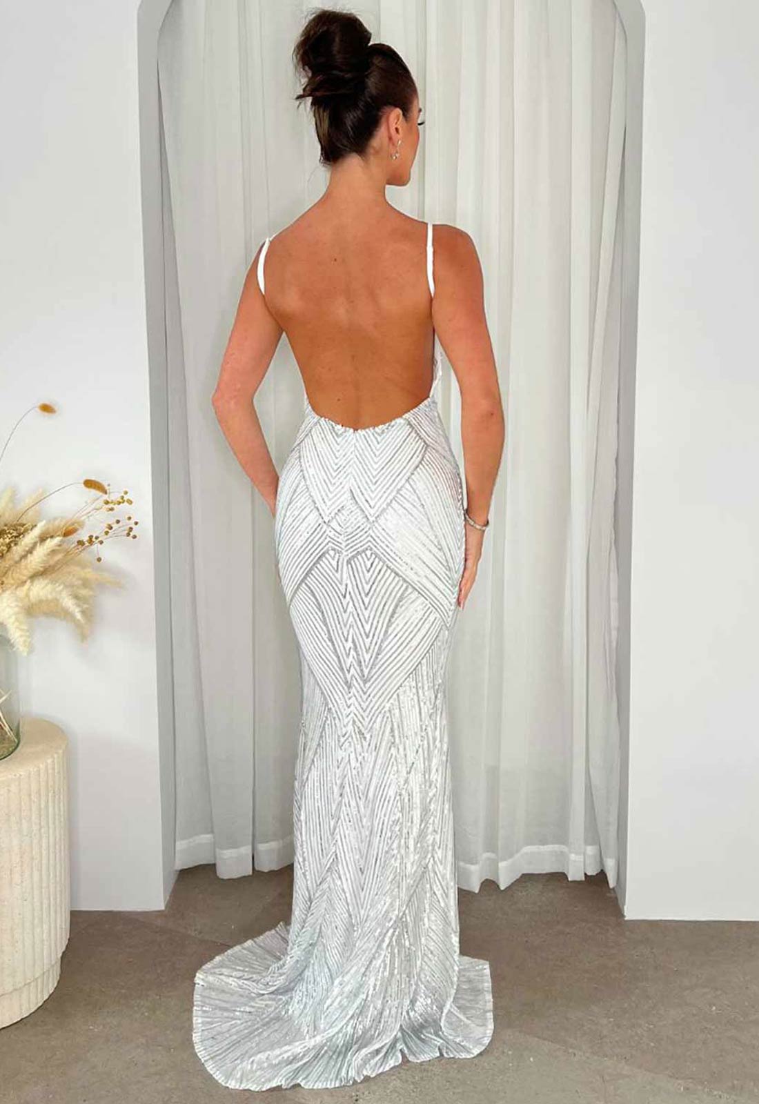 Nazz Collection Endless Silver Long Party Dress