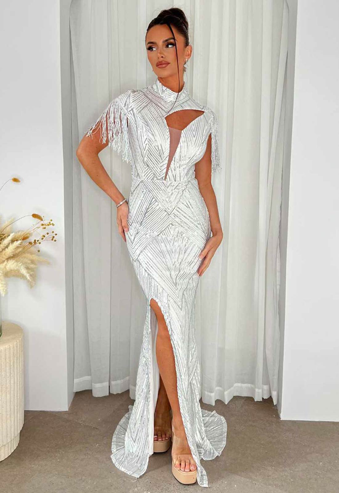 Nazz Collection Silver Runway Party Dress