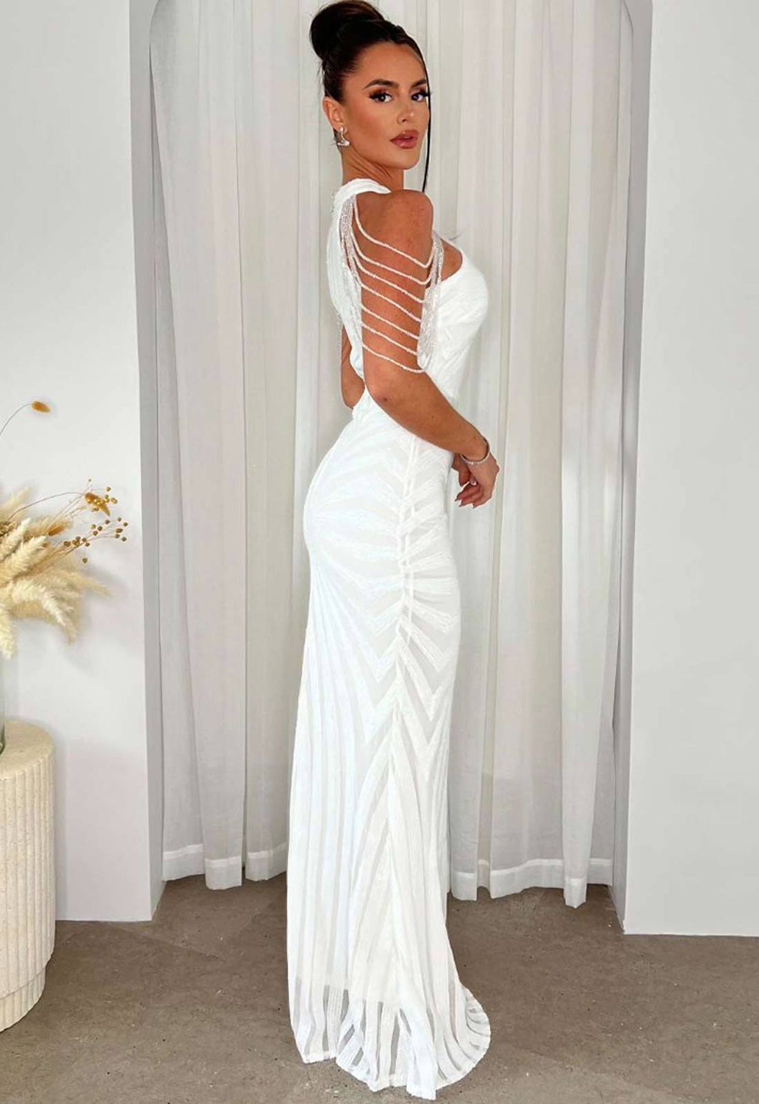 Nazz Collection White Senseless Sequin Maxi Dress