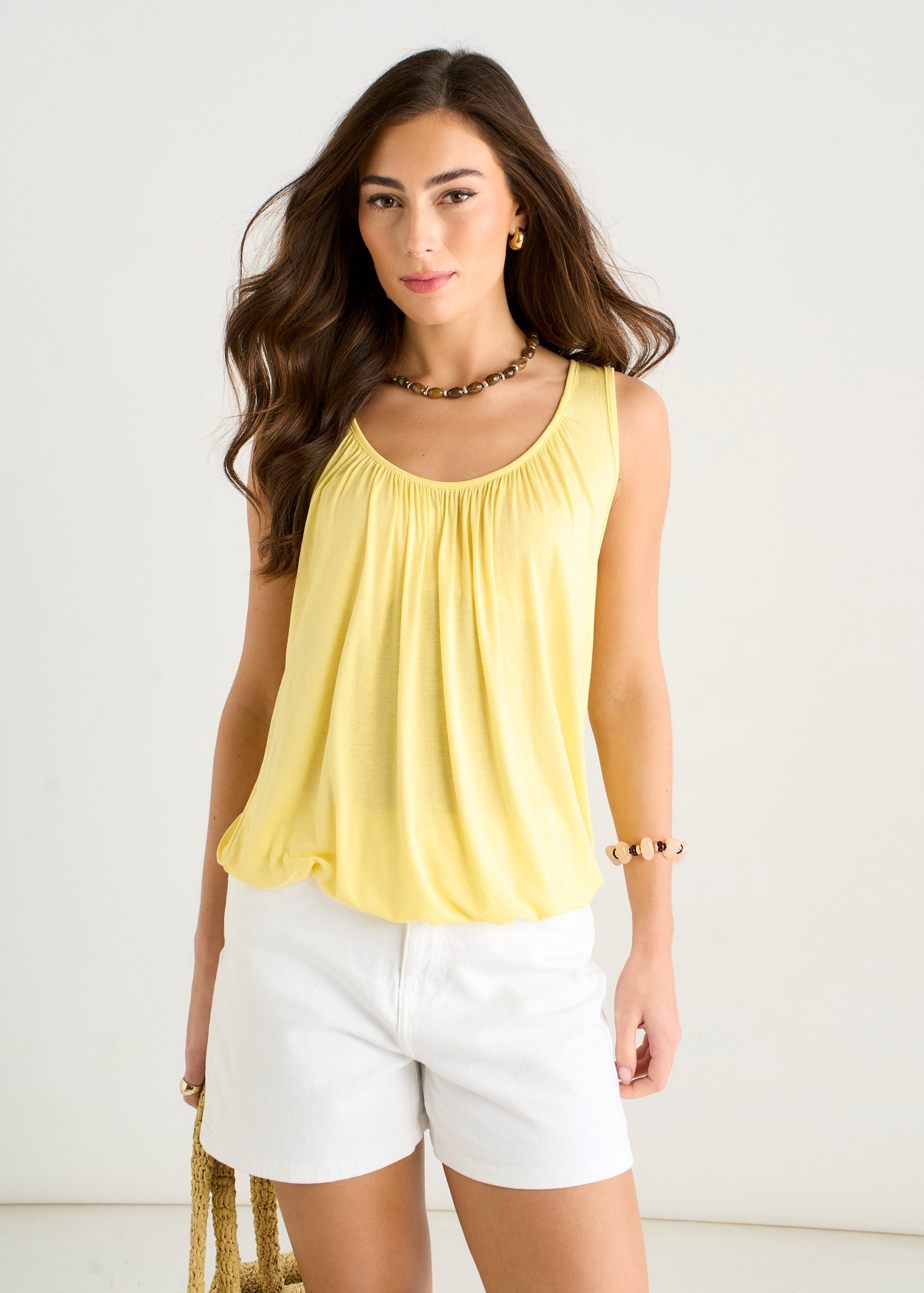 Gini London Yellow Round Neck Oversized Sleeveless Top