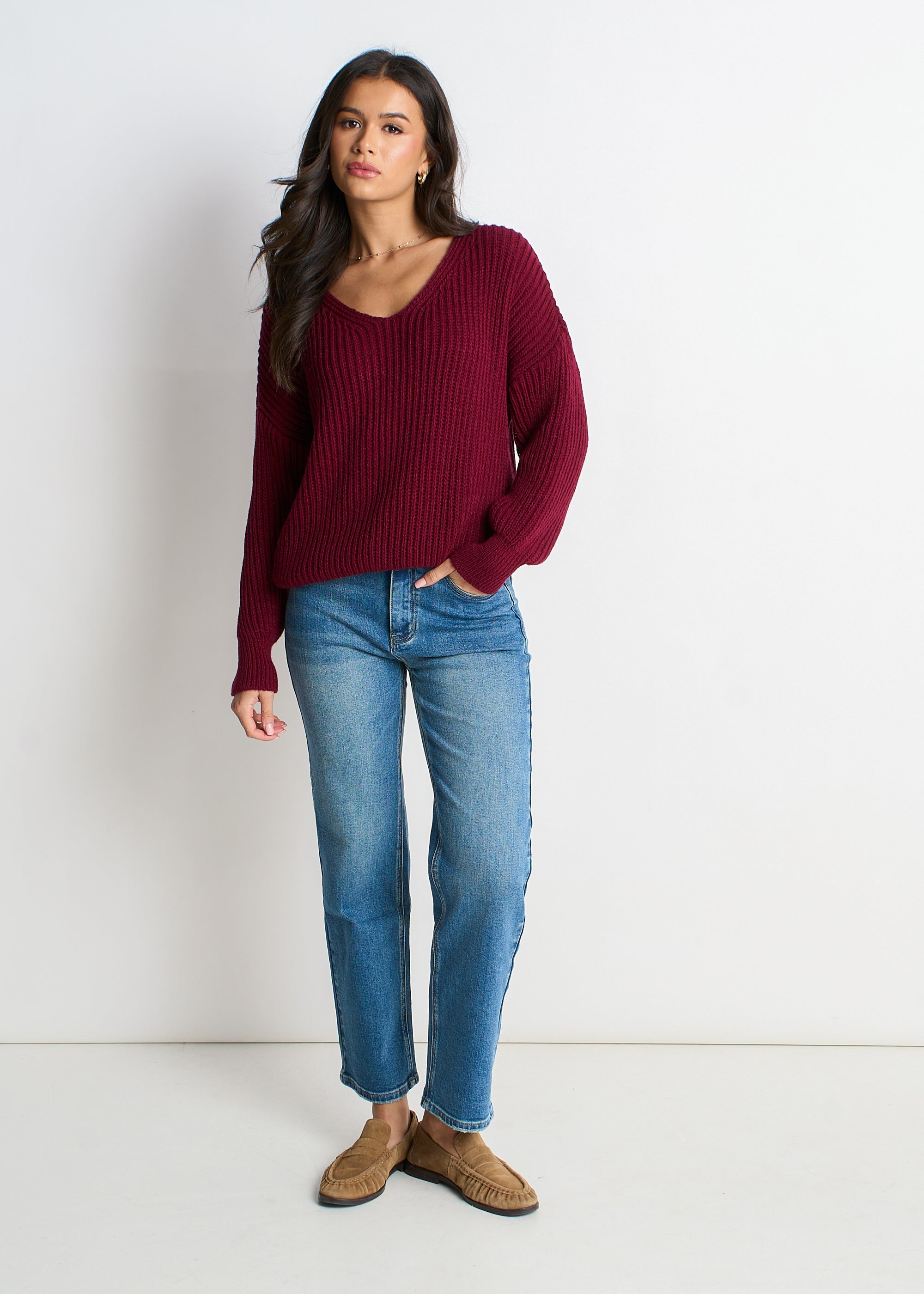Burgundy Chunky Knit Oversized Jumper