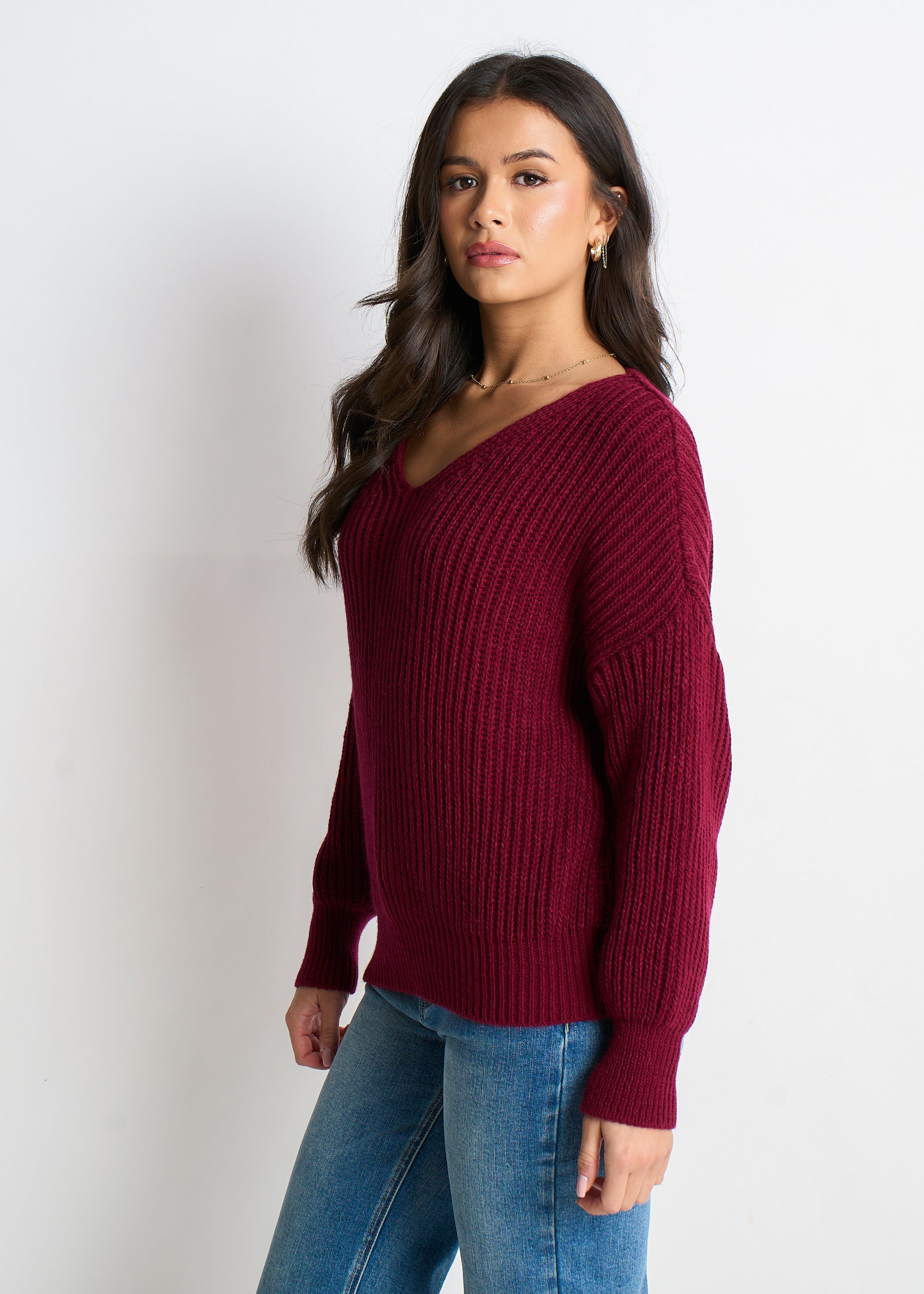 Burgundy Chunky Knit Oversized Jumper